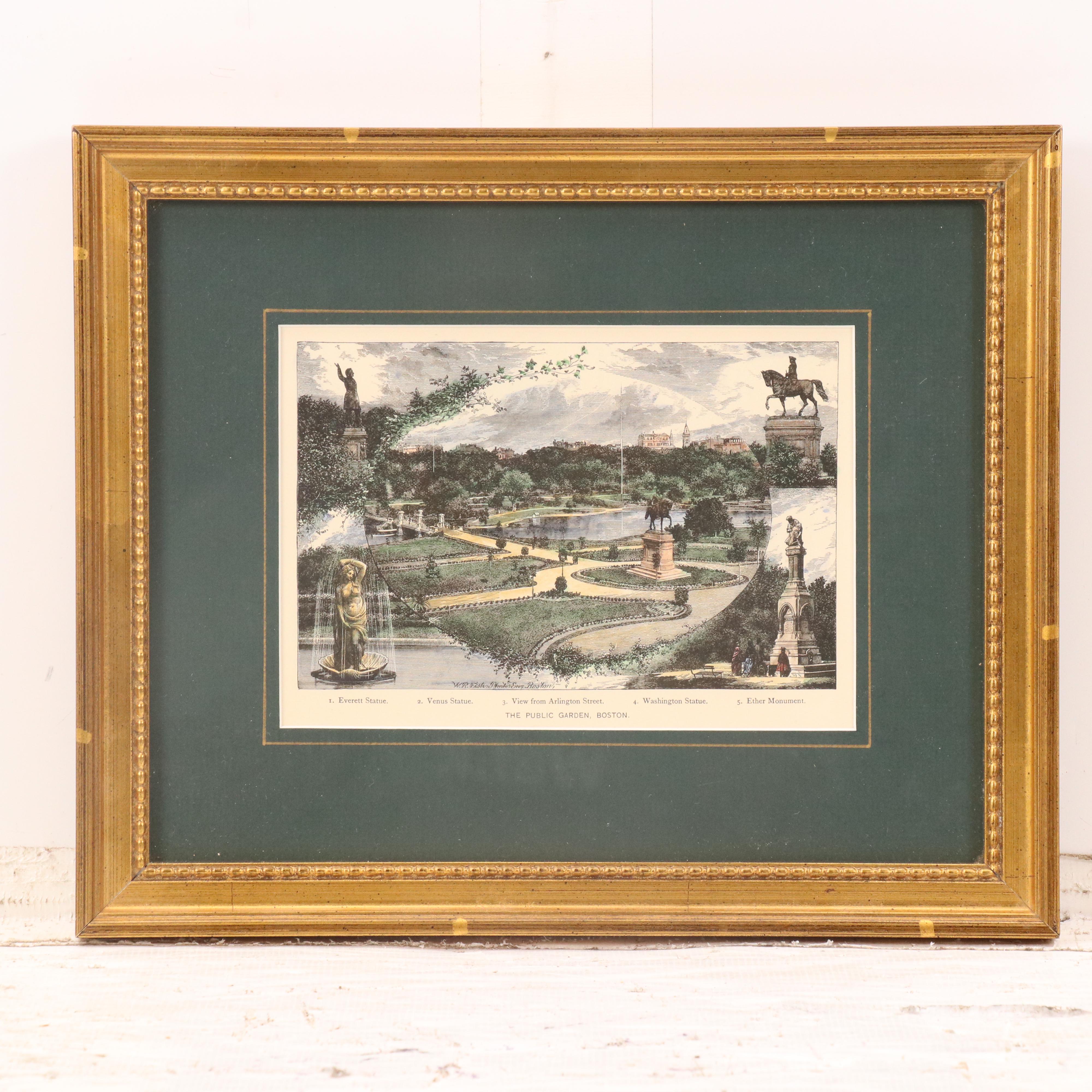 Hand-Colored Wood Engravings of Boston Landmarks, Late 19th Century