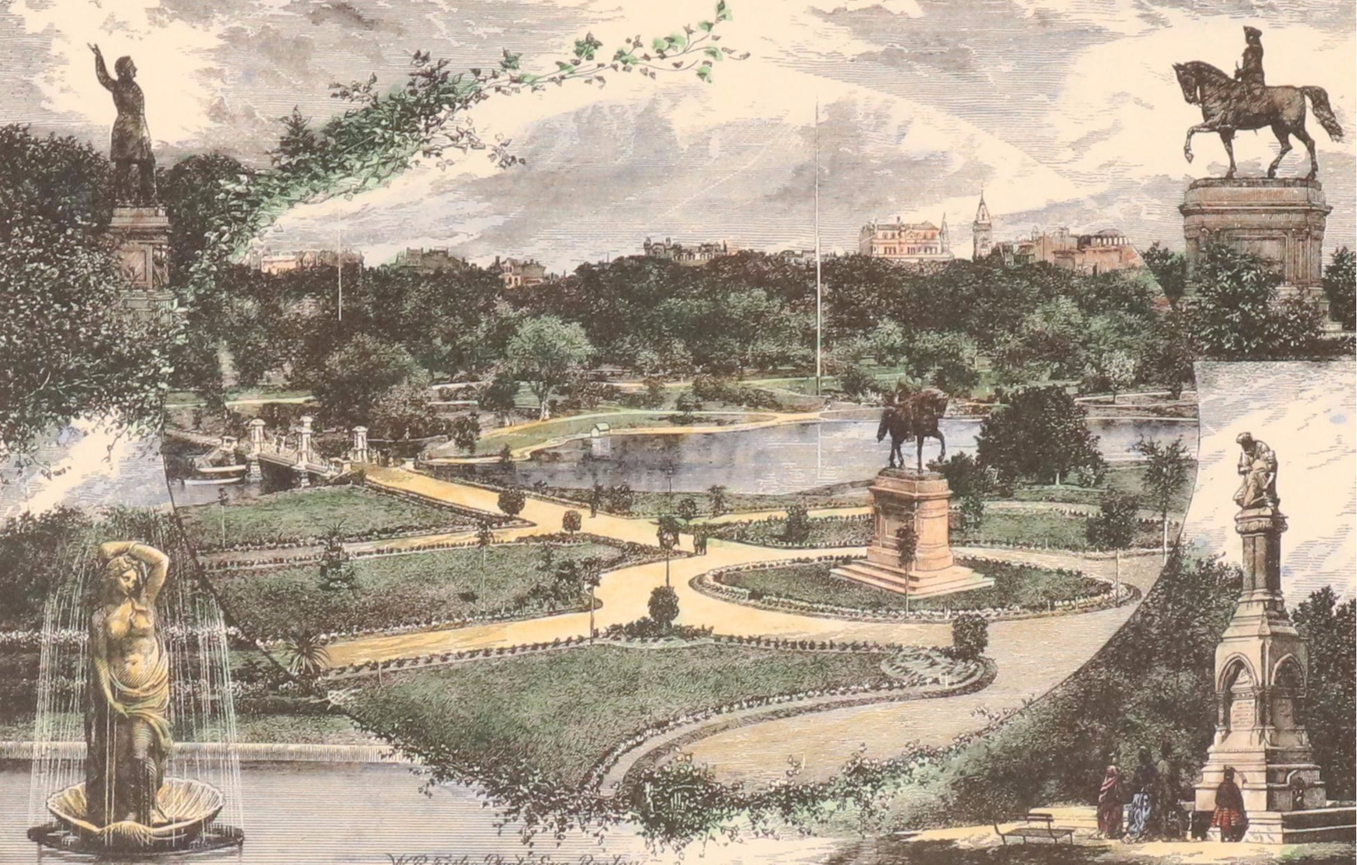 Hand-Colored Wood Engravings of Boston Landmarks, Late 19th Century