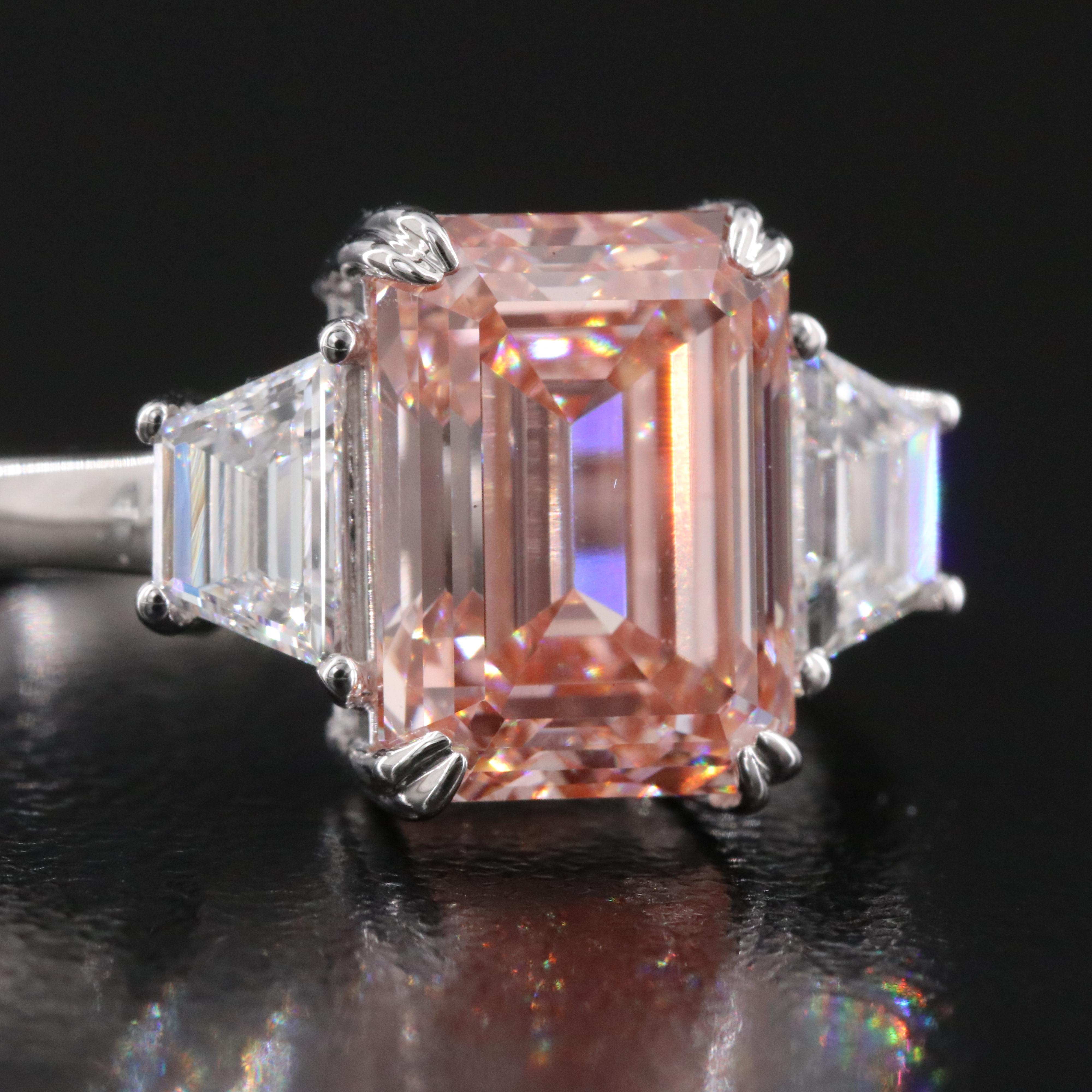 14K 4.67 CTW Lab Grown Diamond Ring with Fancy Pink Center and IGI Report