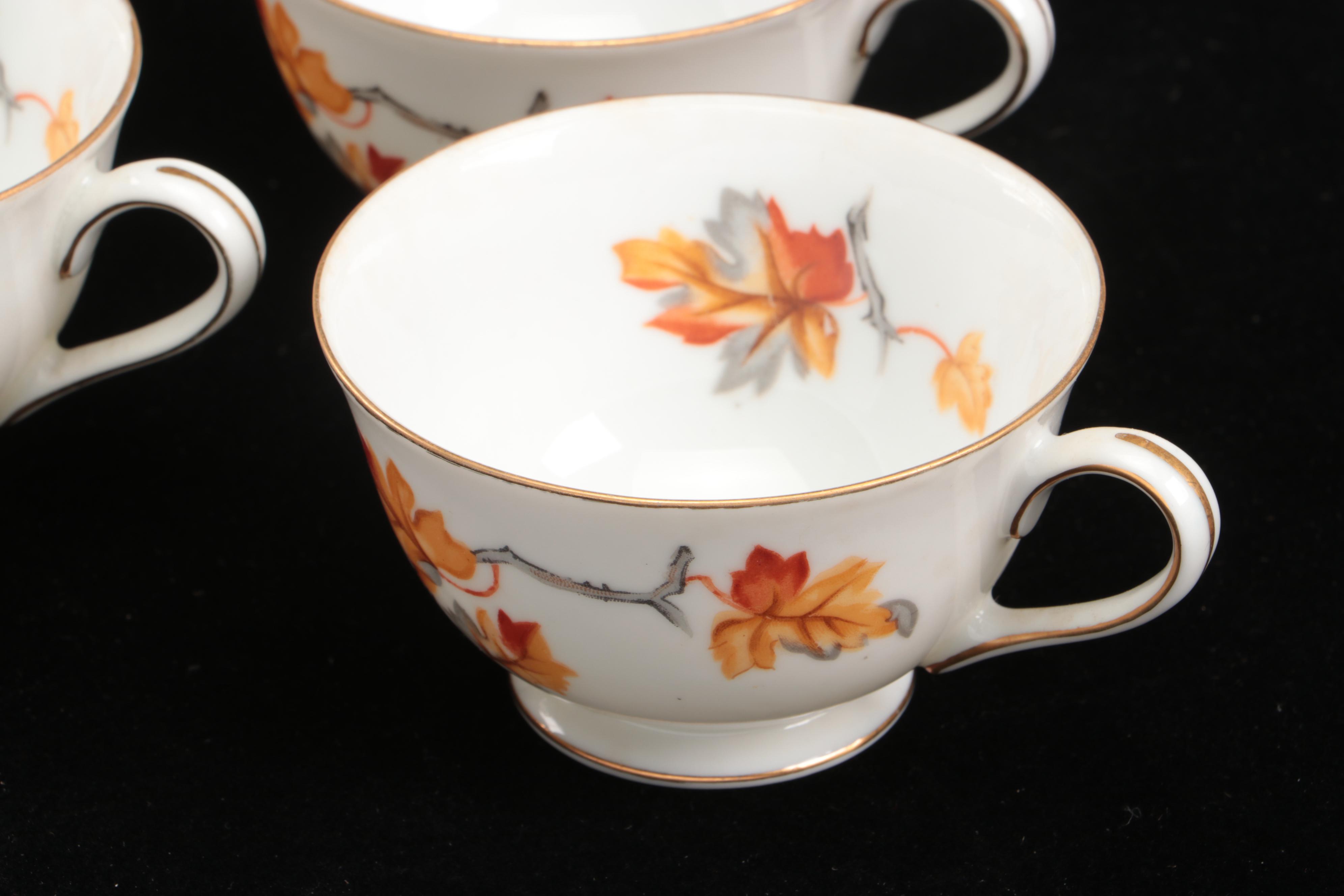 Japanese Craftsman "Golden Autumn" Porcelain Dinnerware, Mid-20th Century