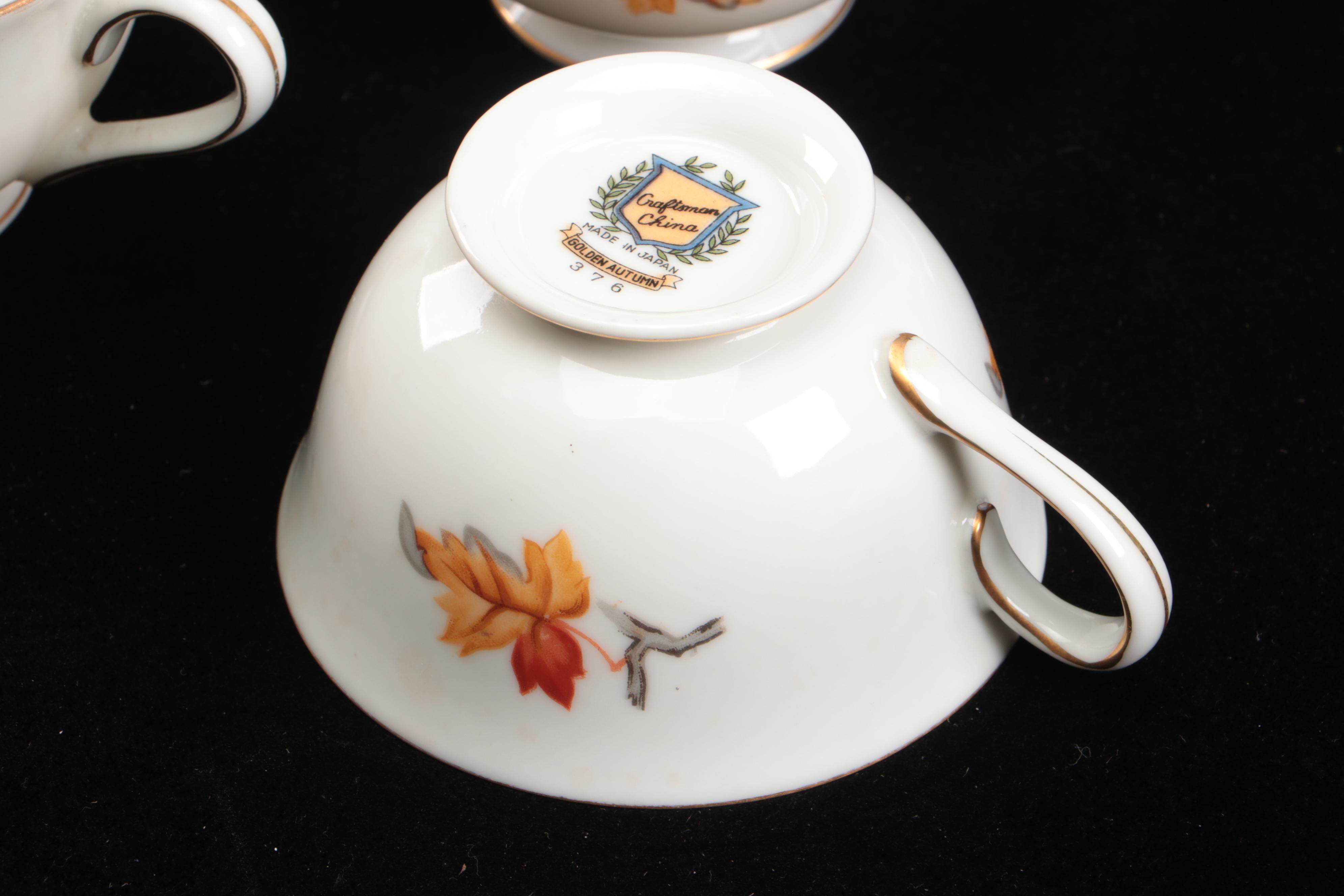 Japanese Craftsman "Golden Autumn" Porcelain Dinnerware, Mid-20th Century