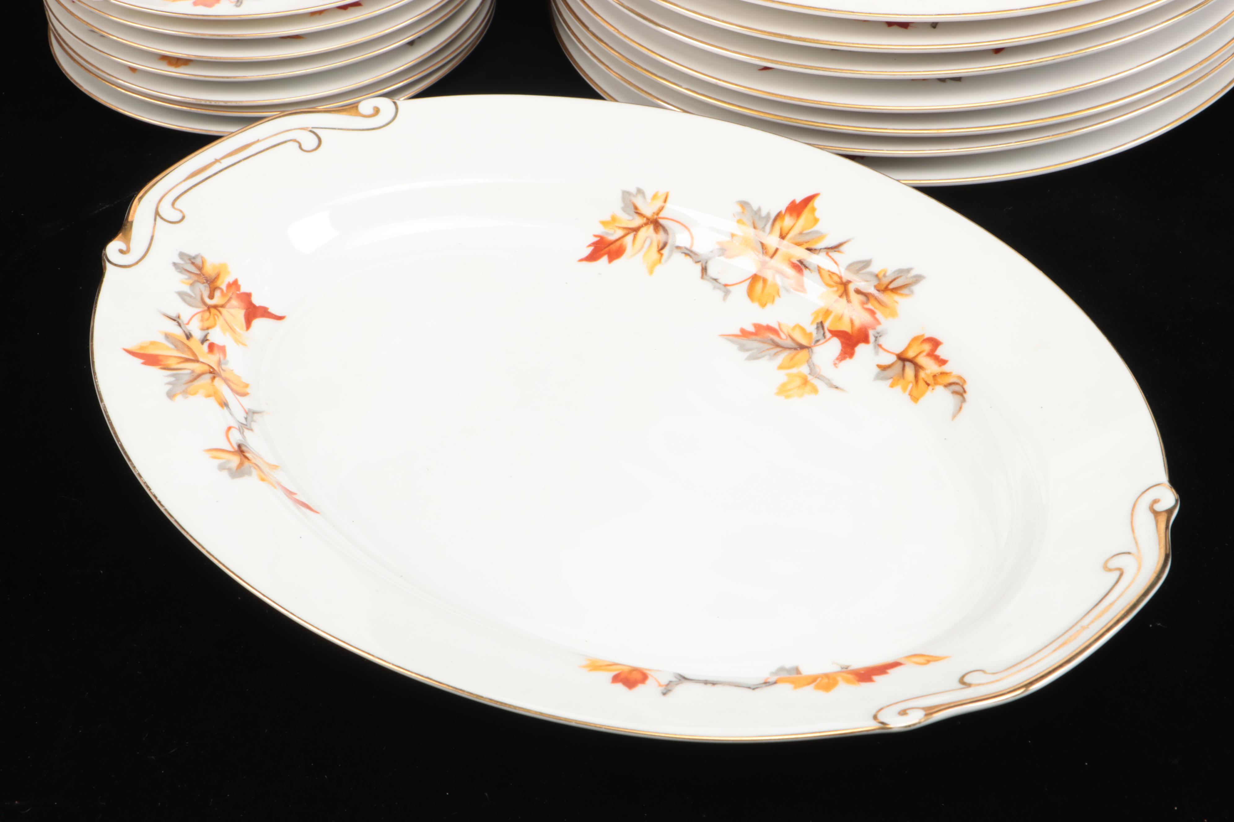 Japanese Craftsman "Golden Autumn" Porcelain Dinnerware, Mid-20th Century