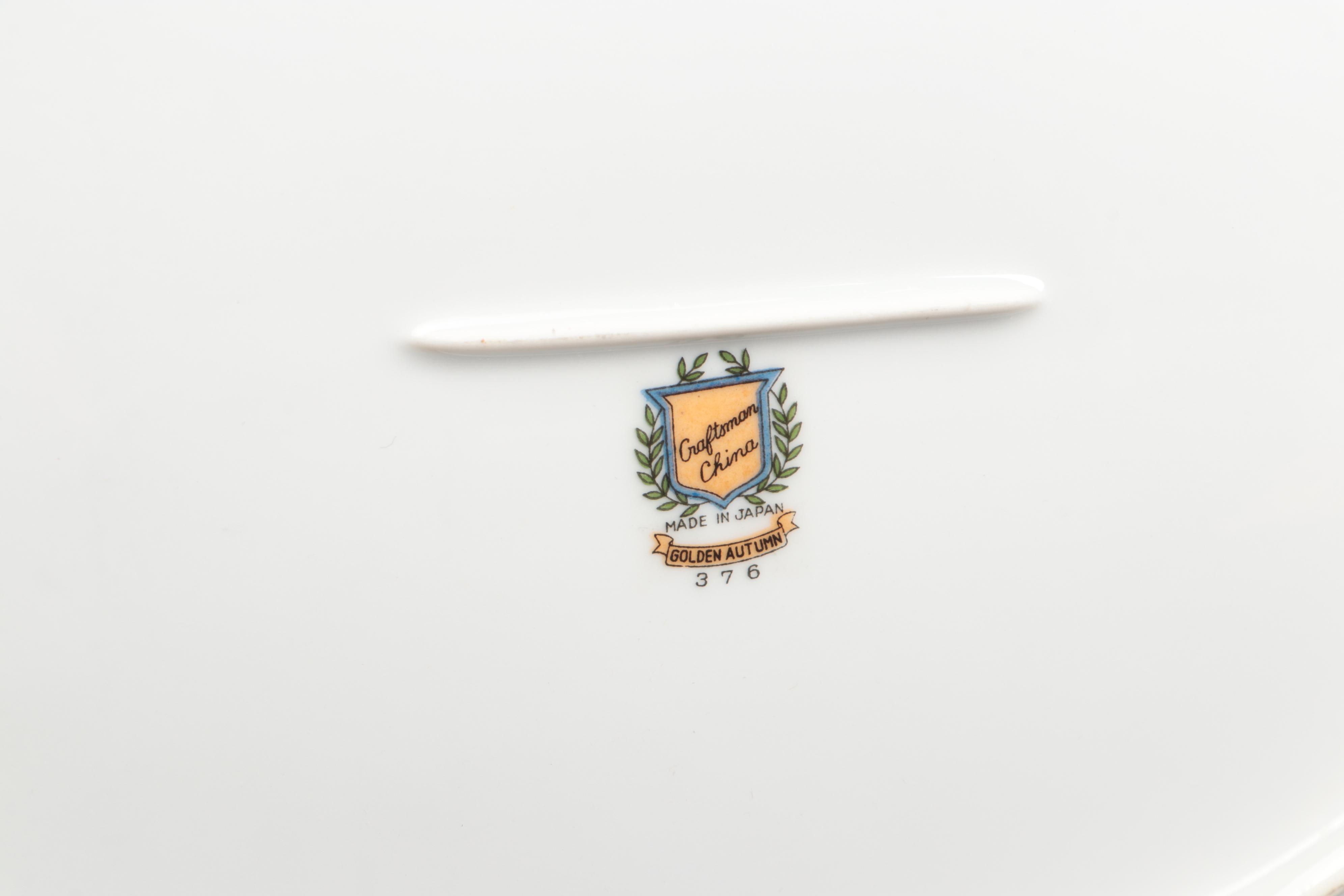 Japanese Craftsman "Golden Autumn" Porcelain Dinnerware, Mid-20th Century