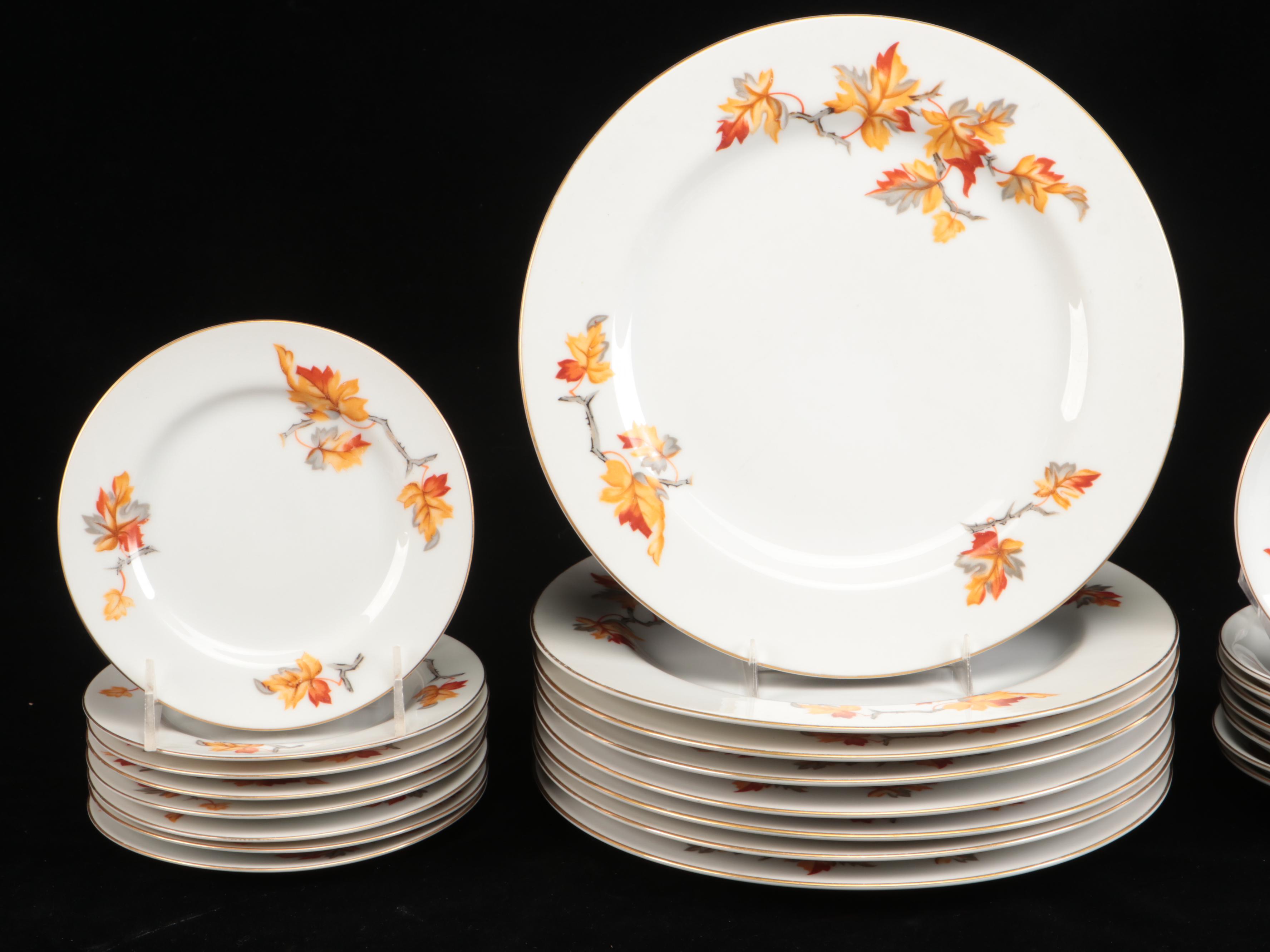 Japanese Craftsman "Golden Autumn" Porcelain Dinnerware, Mid-20th Century