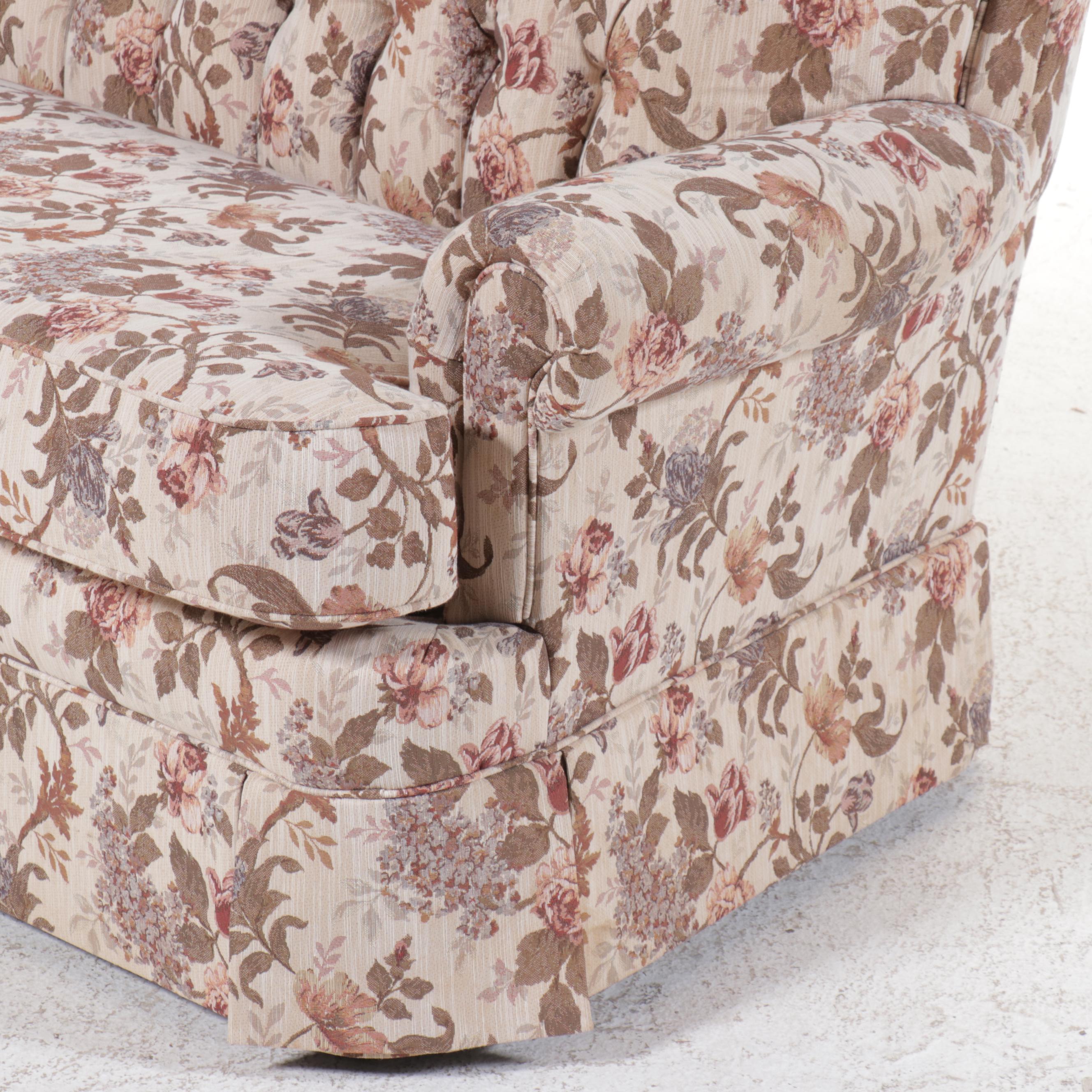 England Inc. Button-Tufted Roll-Top Floral-Upholstered Sofa, Late 20th C.