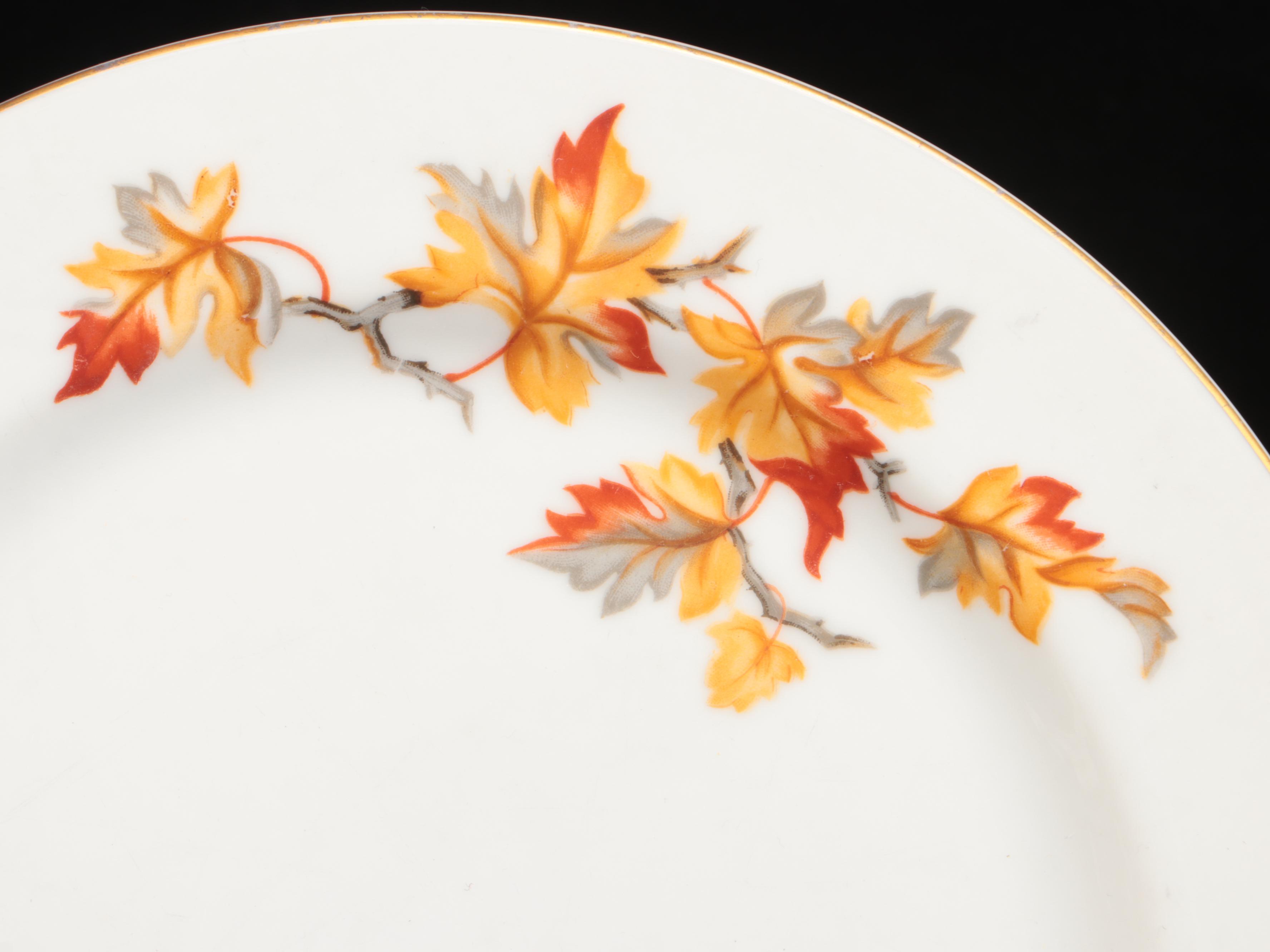 Japanese Craftsman "Golden Autumn" Porcelain Dinnerware, Mid-20th Century