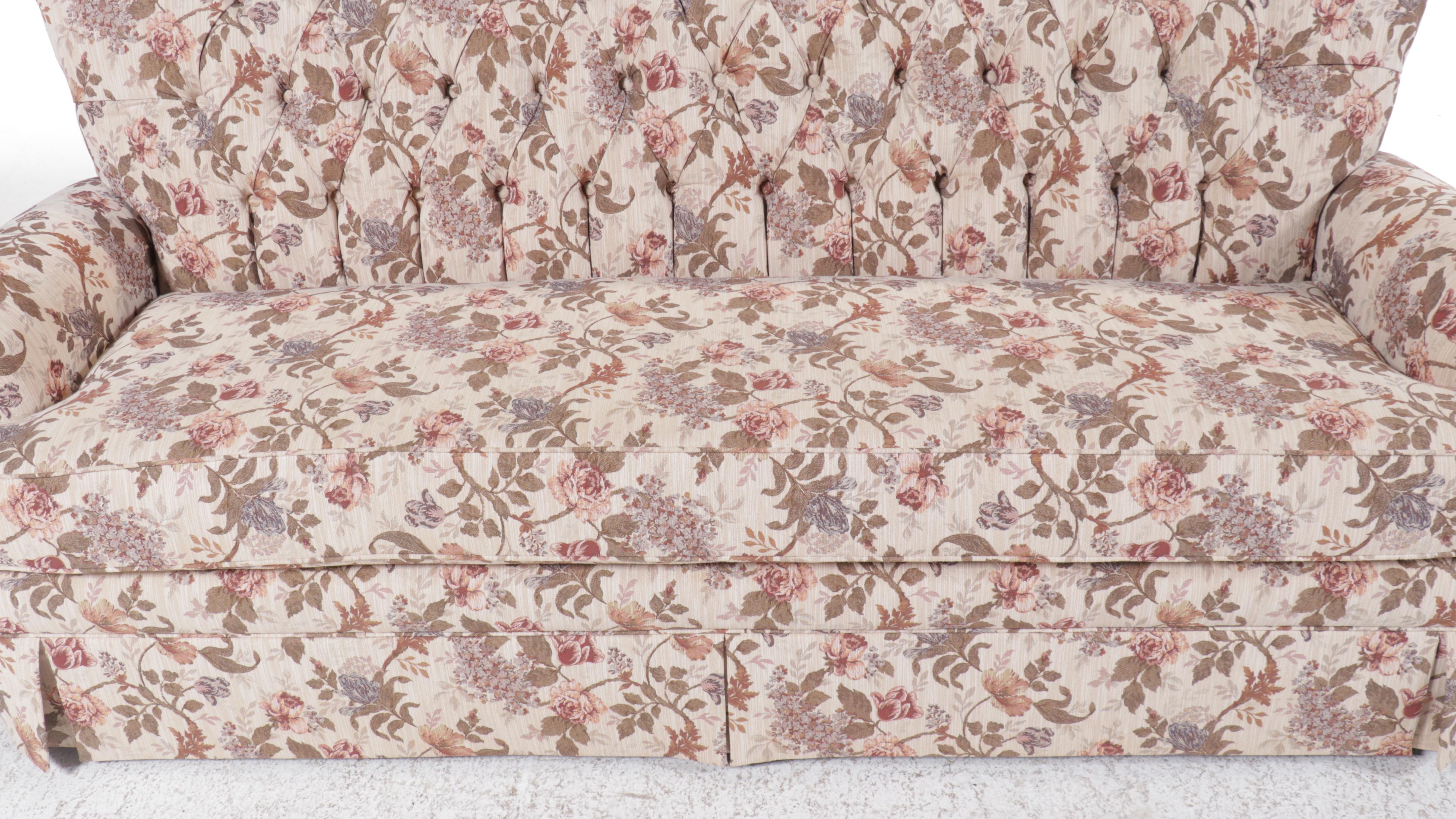 England Inc. Button-Tufted Roll-Top Floral-Upholstered Sofa, Late 20th C.