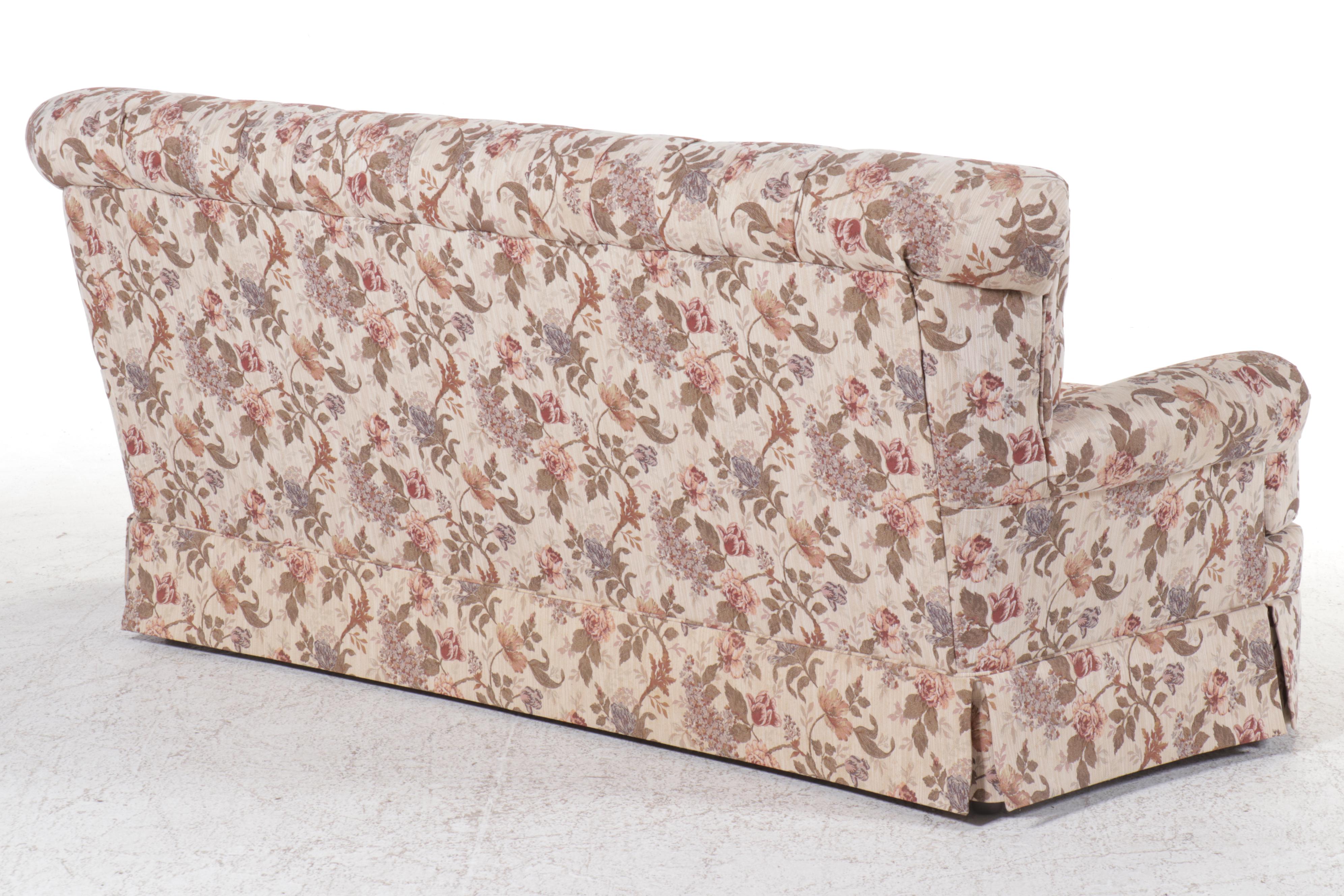 England Inc. Button-Tufted Roll-Top Floral-Upholstered Sofa, Late 20th C.