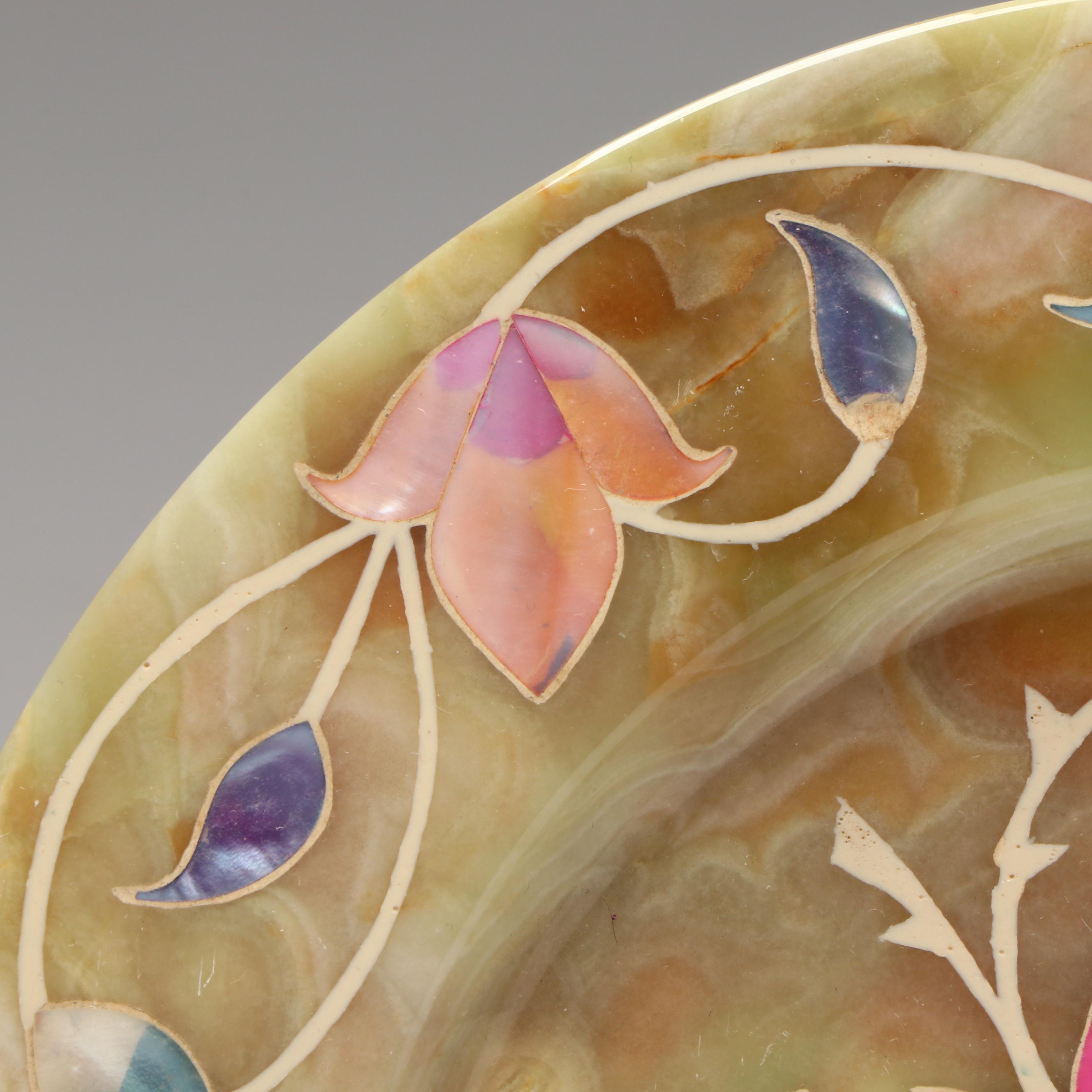 Pietra Dura Dyed MOP Floral Inlay on Calcite Marble Plate