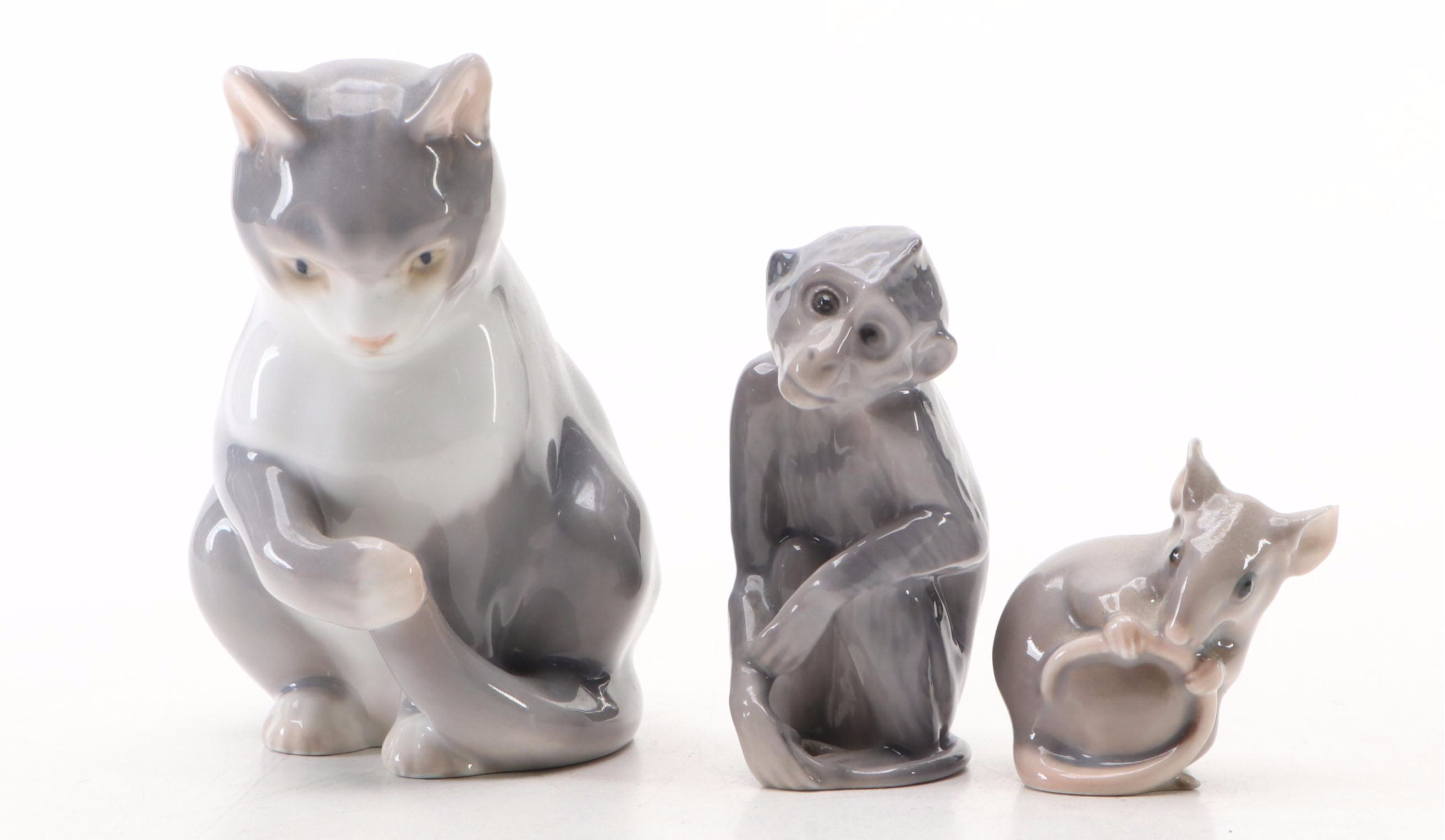 Danish Bing & Grøndahl Porcelain Figurines with Royal Copenhagen Ceramic Plate