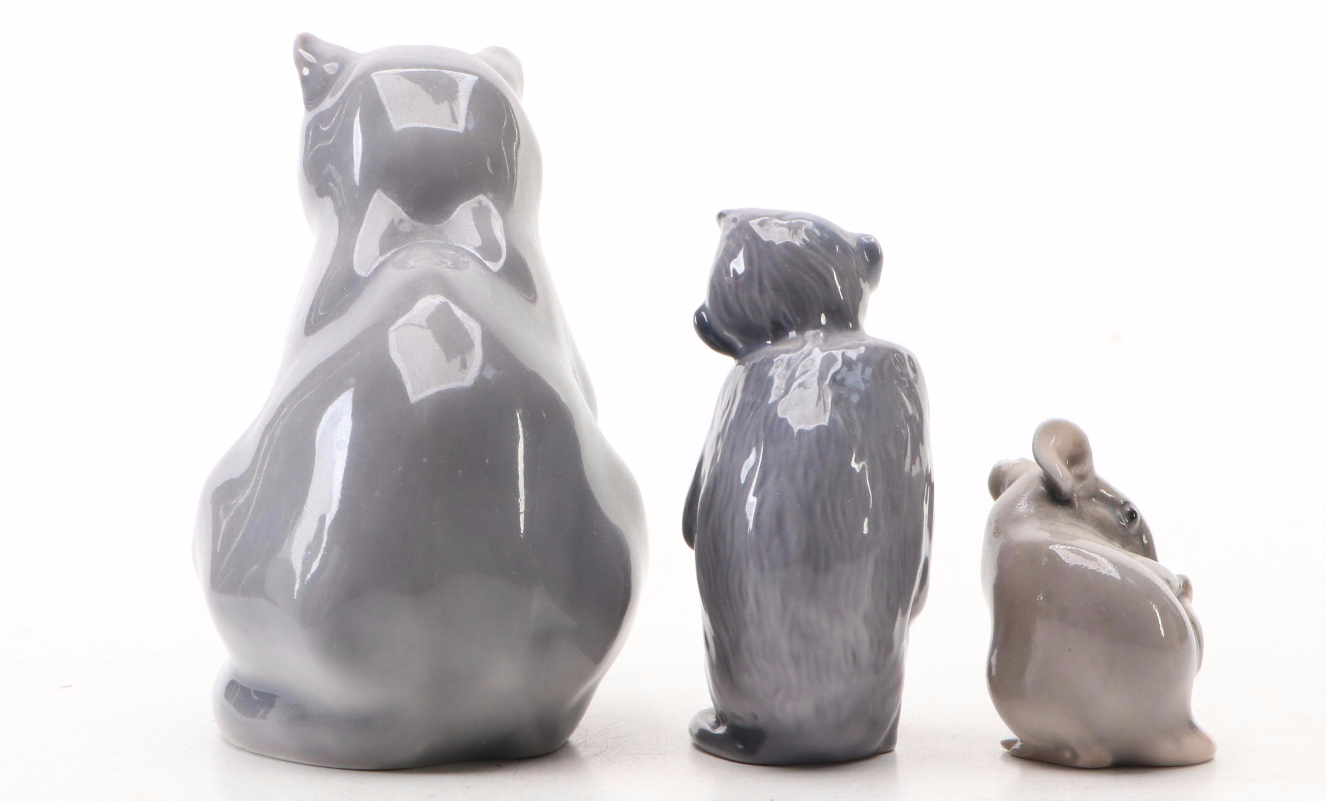 Danish Bing & Grøndahl Porcelain Figurines with Royal Copenhagen Ceramic Plate