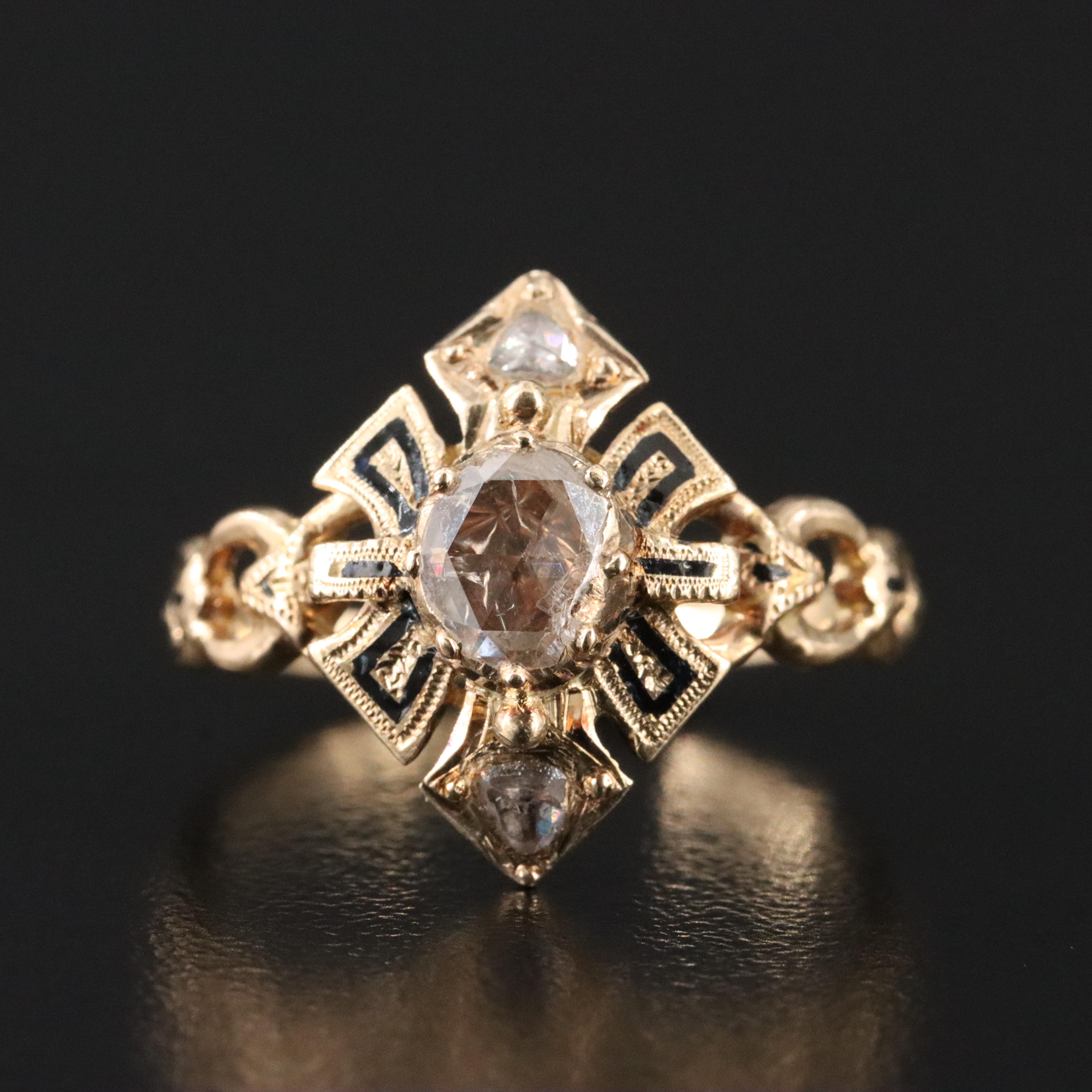 Antique 18K Diamond and Taille d’Epargné Ring