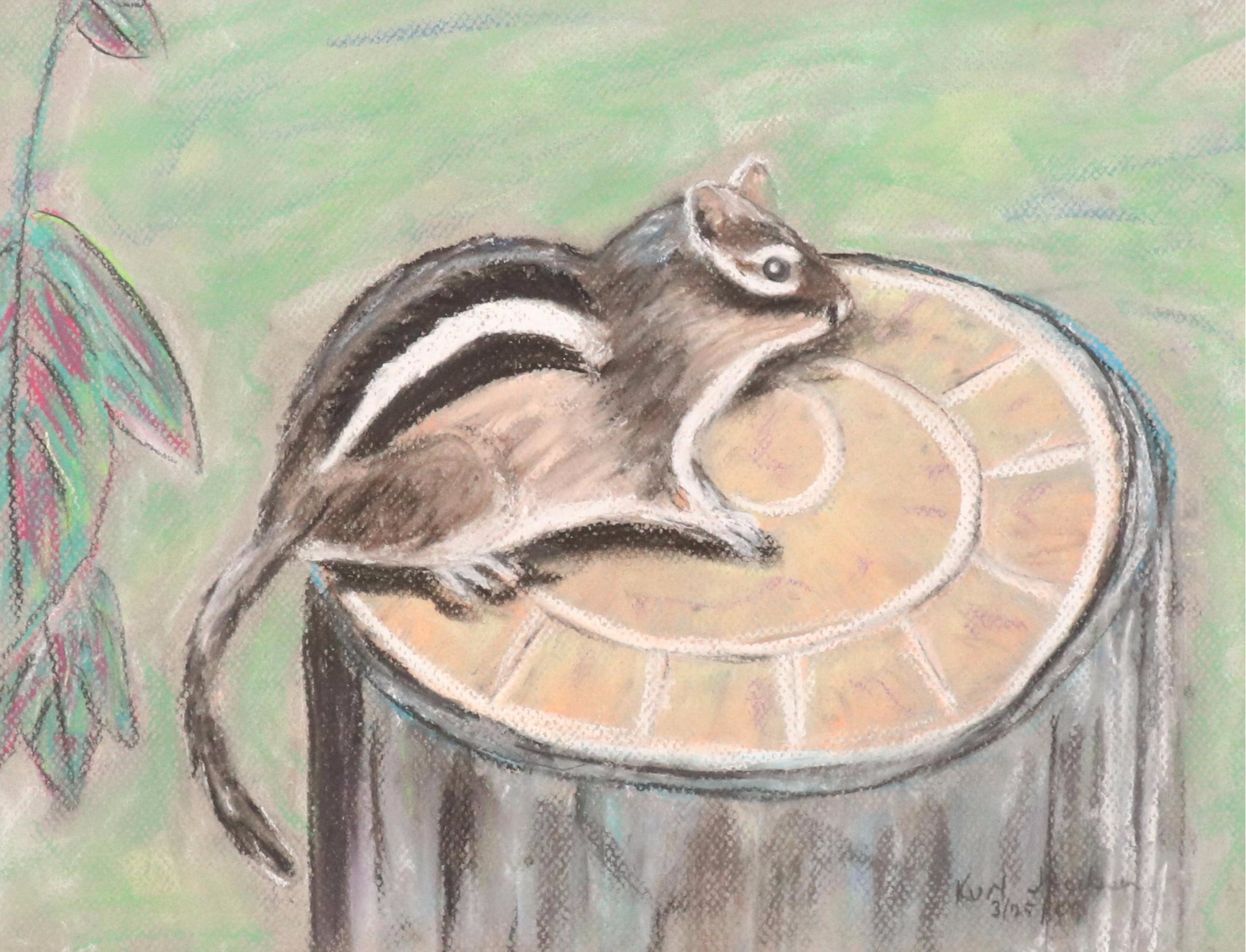 Kurt Jackson Pastel Drawing of Chipmunk, 2009