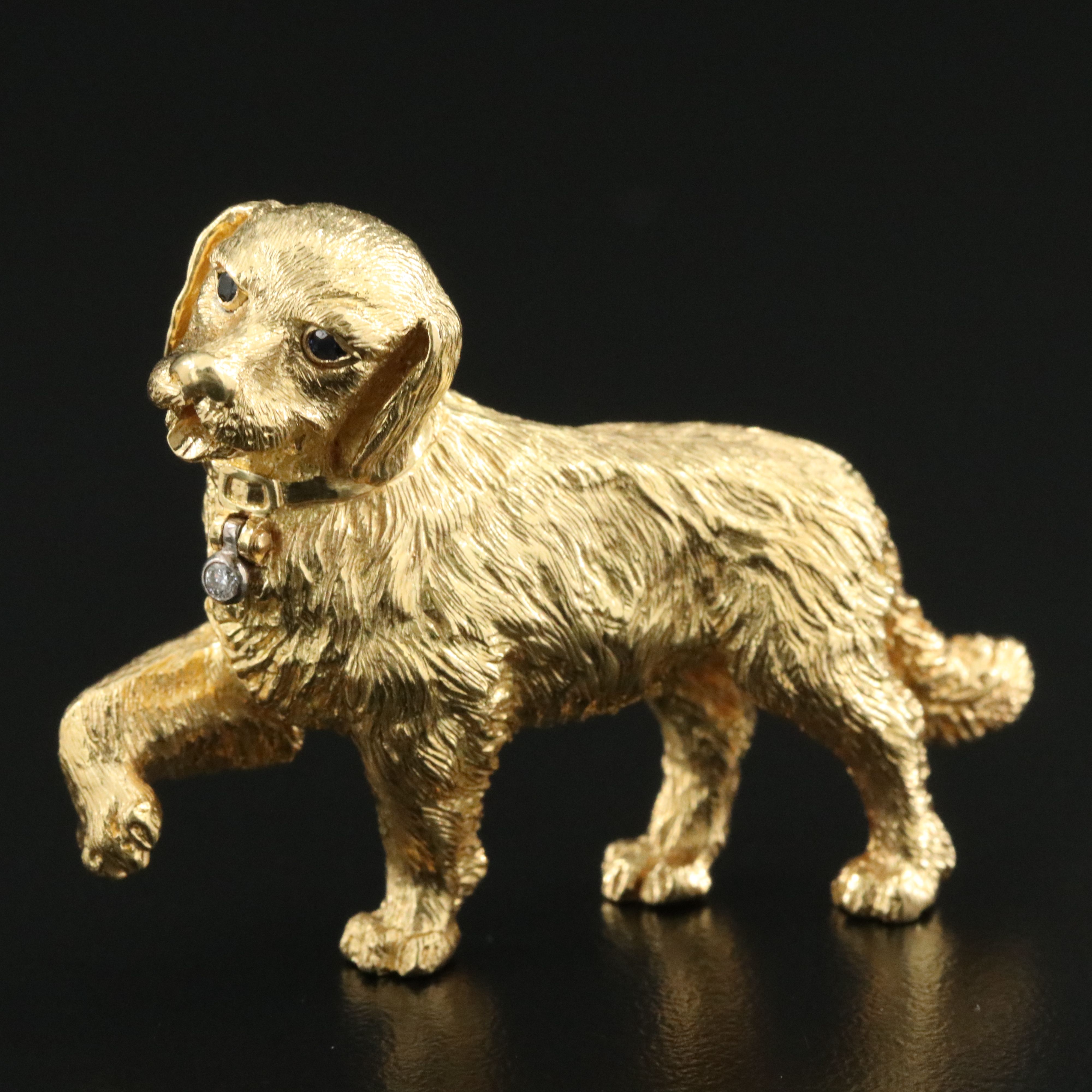 Tiffany & Co.18K Retriever Figural Brooch with Diamond and Sapphire Accents