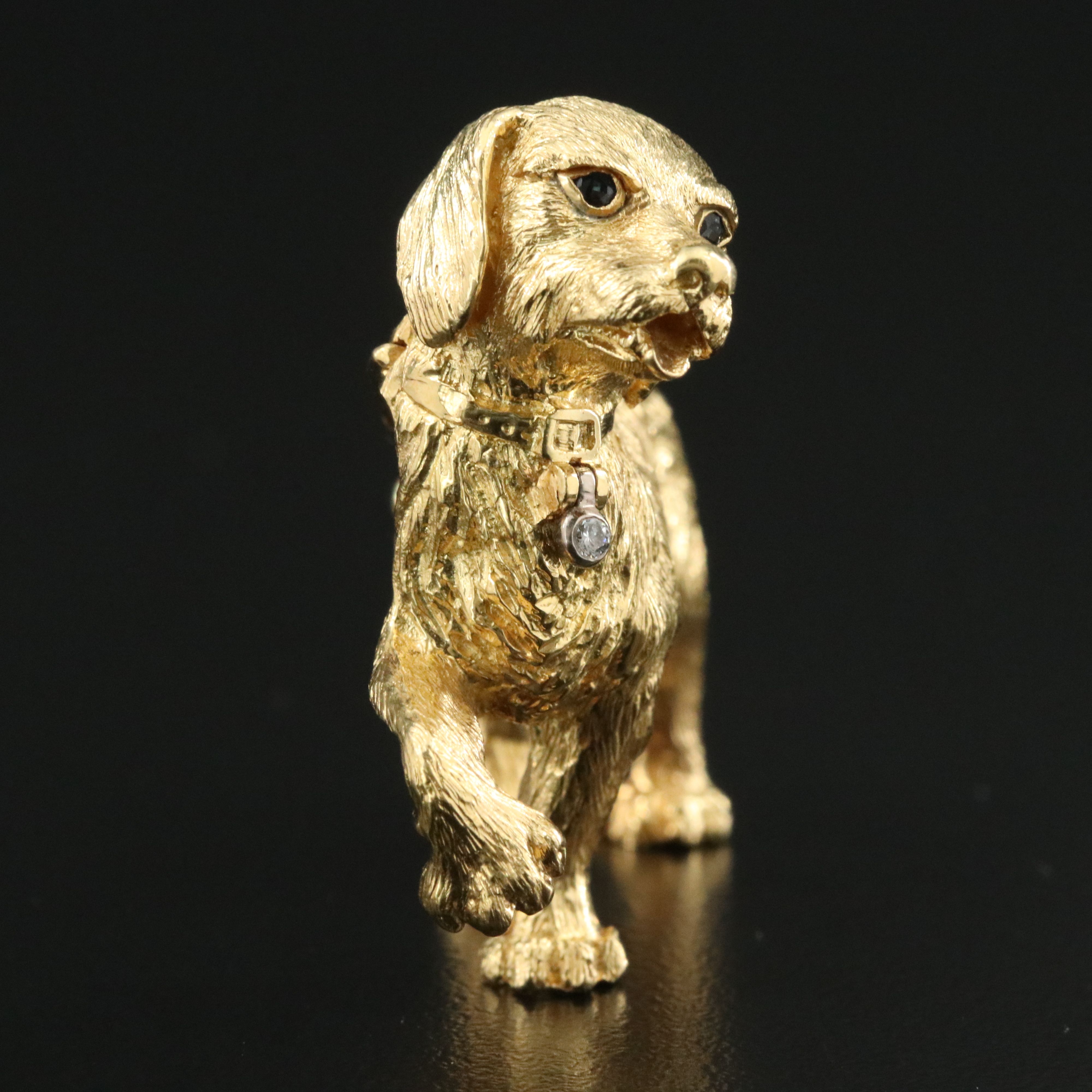 Tiffany & Co.18K Retriever Figural Brooch with Diamond and Sapphire Accents