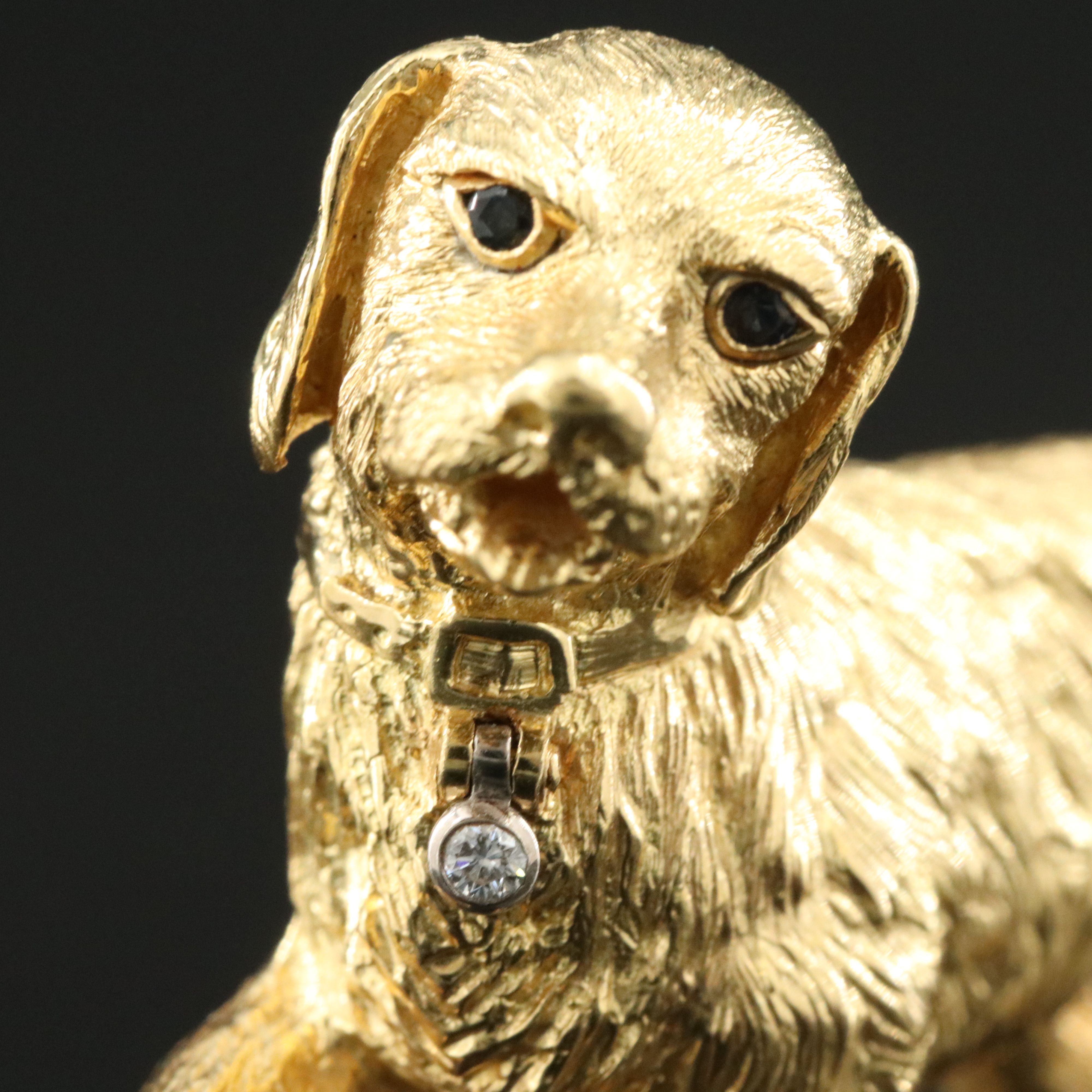 Tiffany & Co.18K Retriever Figural Brooch with Diamond and Sapphire Accents