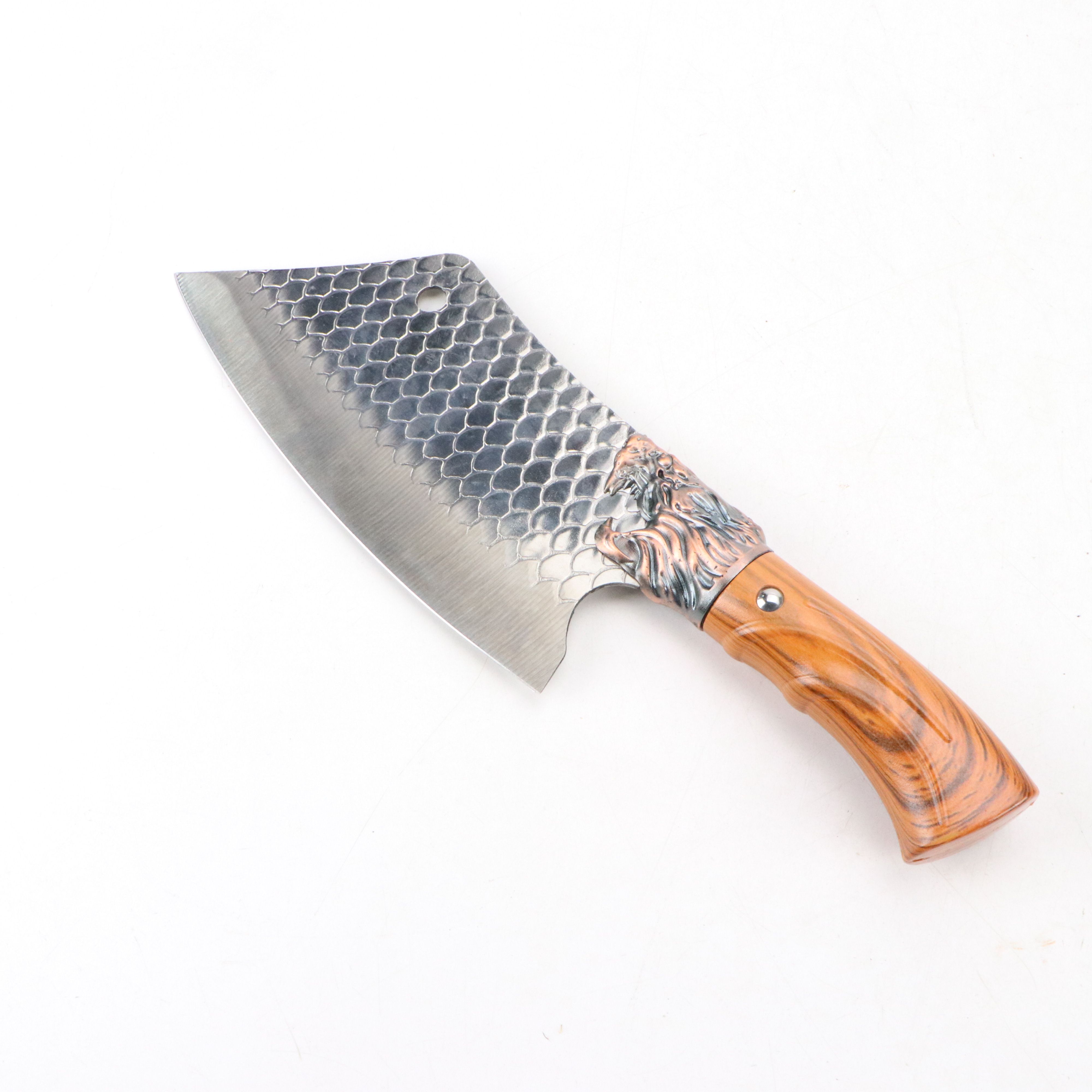 Damascus Steel and Antler Handled Skinner Knives with Hunting Knives and Cleaver