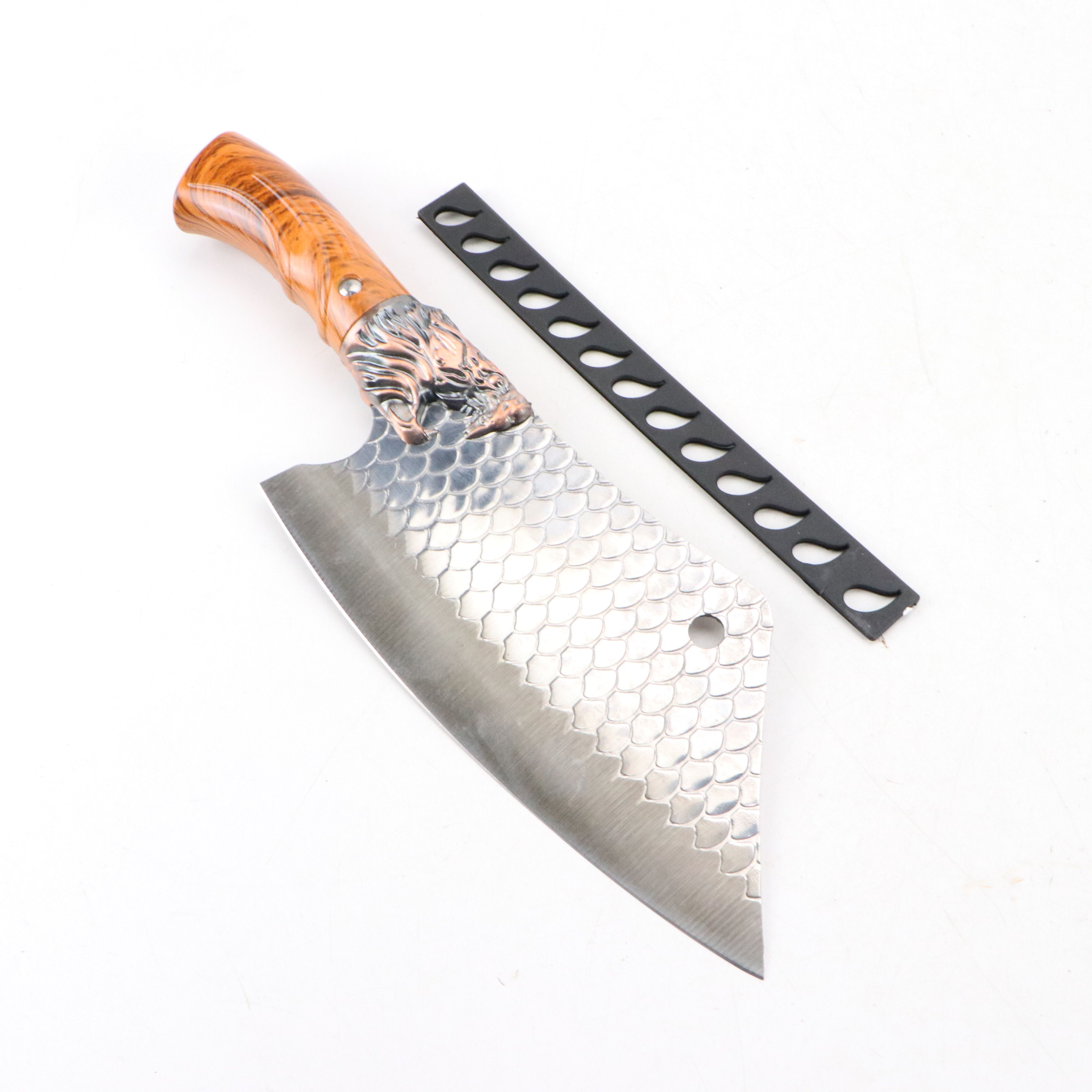 Damascus Steel and Antler Handled Skinner Knives with Hunting Knives and Cleaver