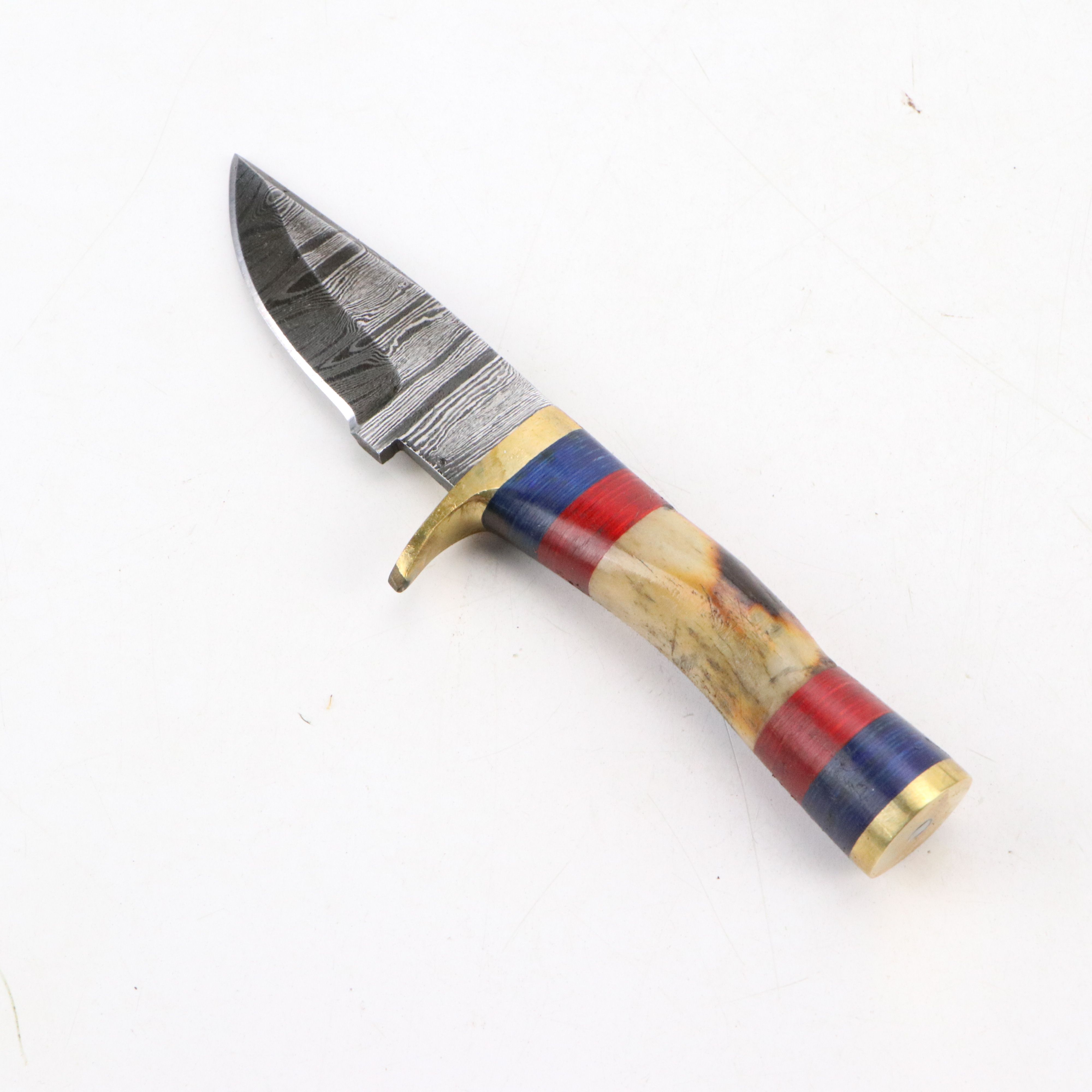 Damascus Steel and Antler Handled Skinner Knives with Hunting Knives and Cleaver