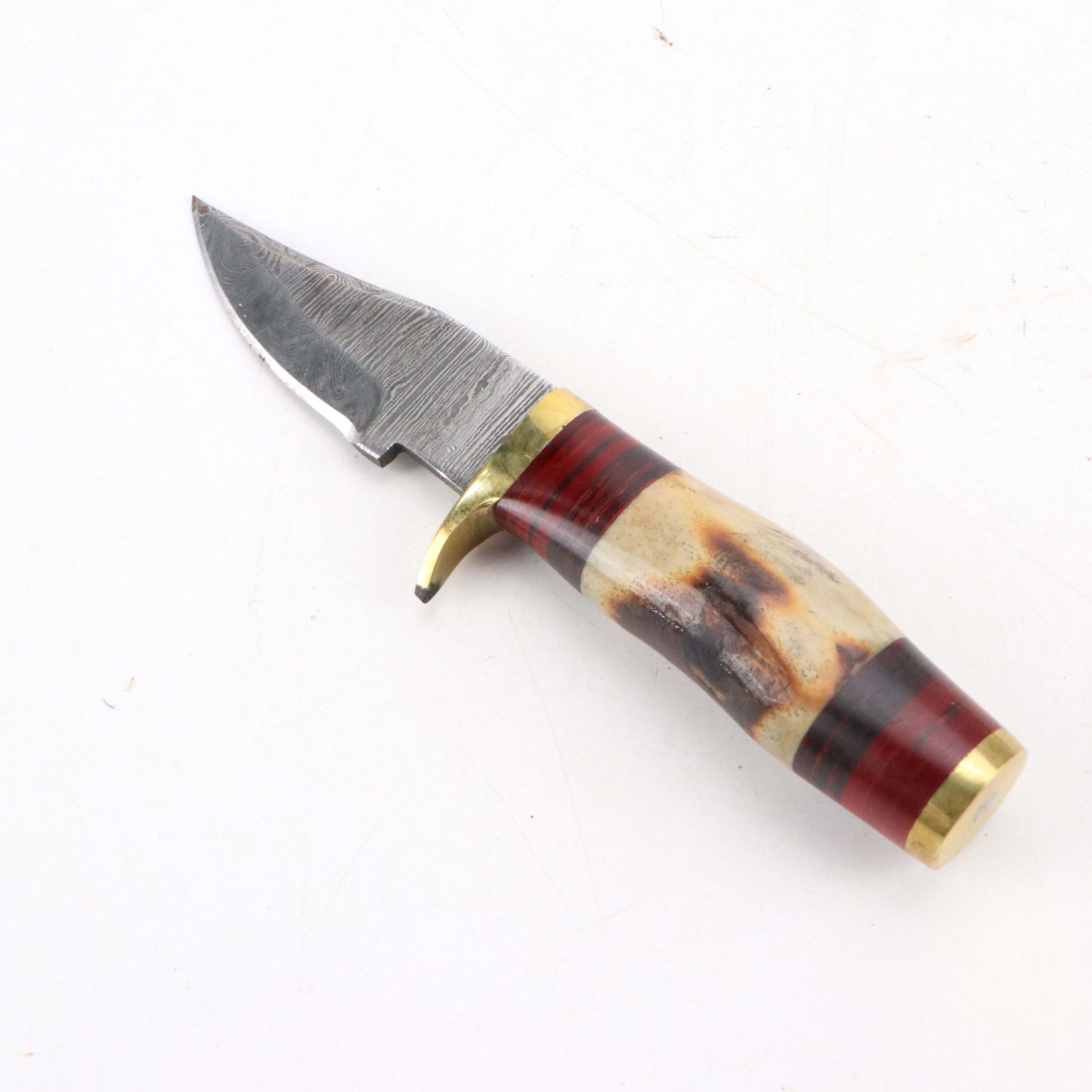 Damascus Steel and Antler Handled Skinner Knives with Hunting Knives and Cleaver