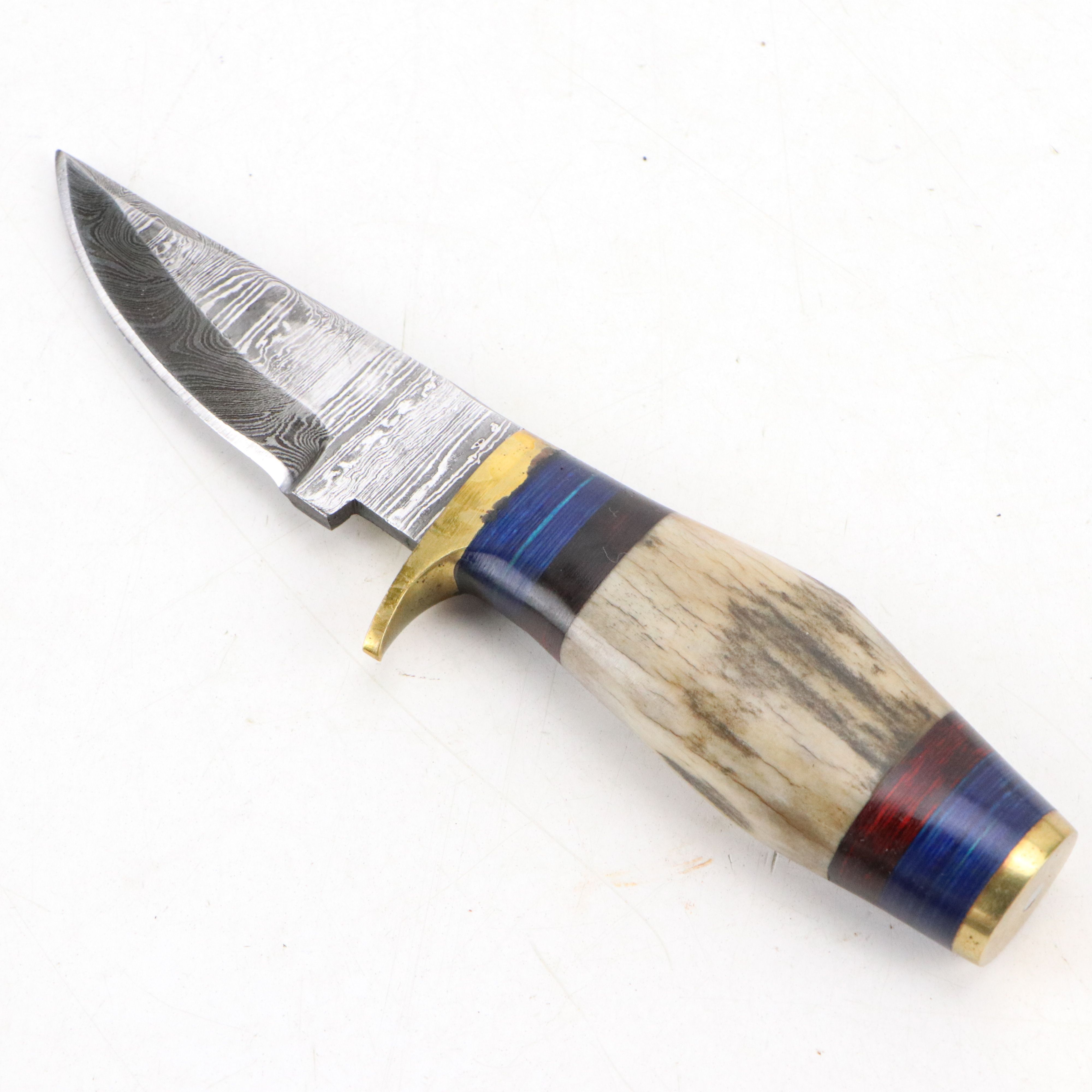 Damascus Steel and Antler Handled Skinner Knives with Hunting Knives and Cleaver