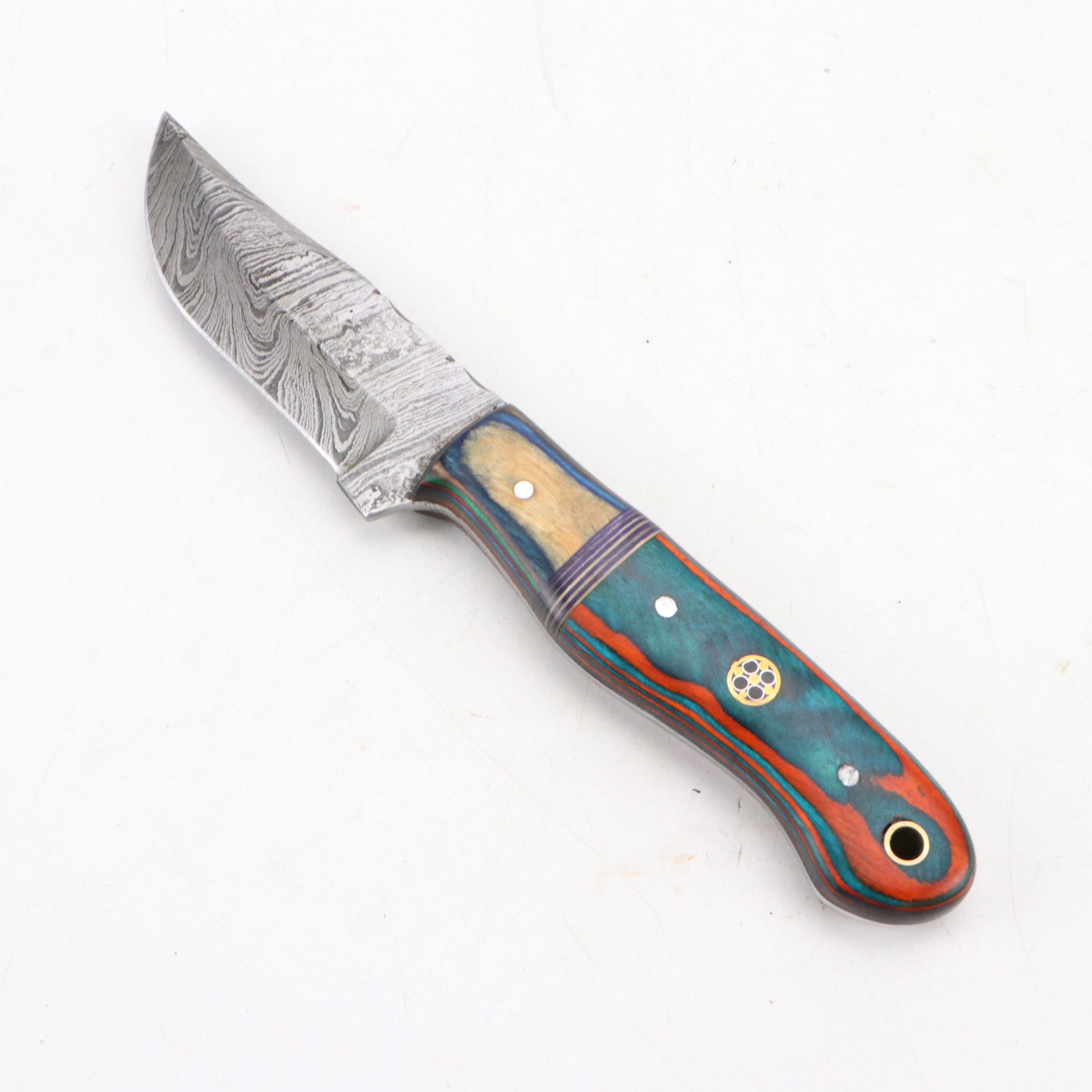 Damascus Steel and Antler Handled Skinner Knives with Hunting Knives and Cleaver