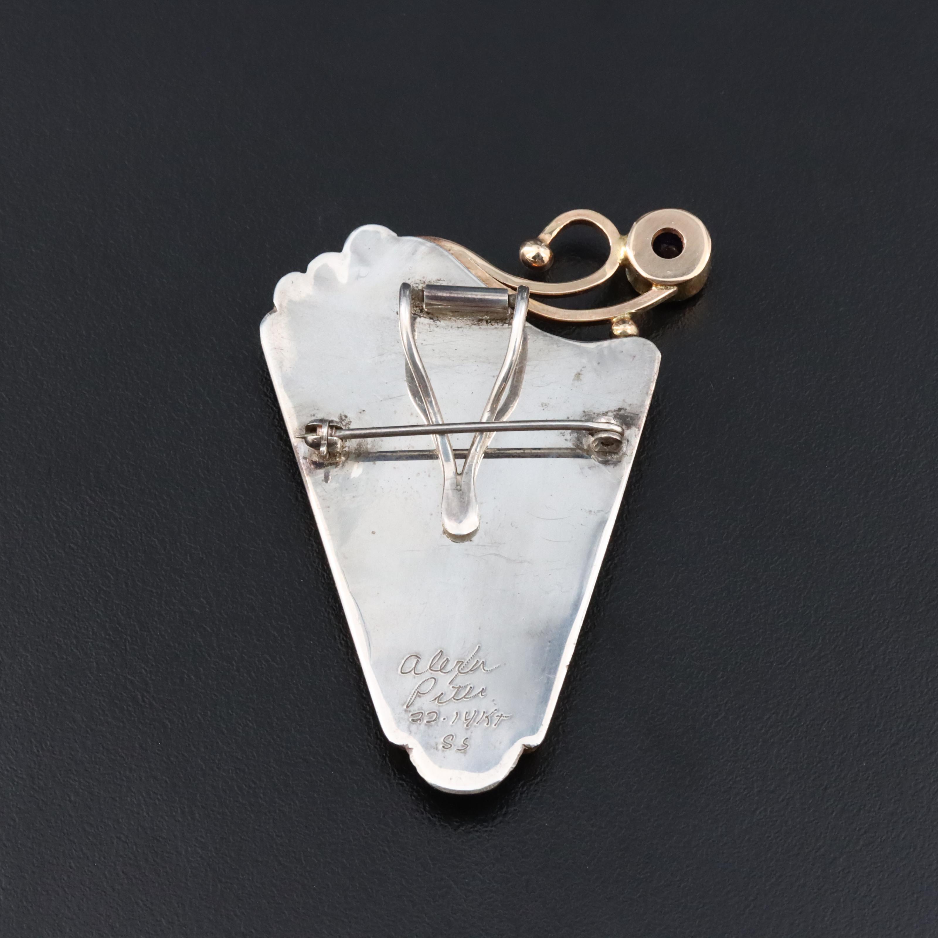 Alexa & Peter Smarsh Sterling, 14K & 22K Cloisonné & Amethyst Converter Brooch