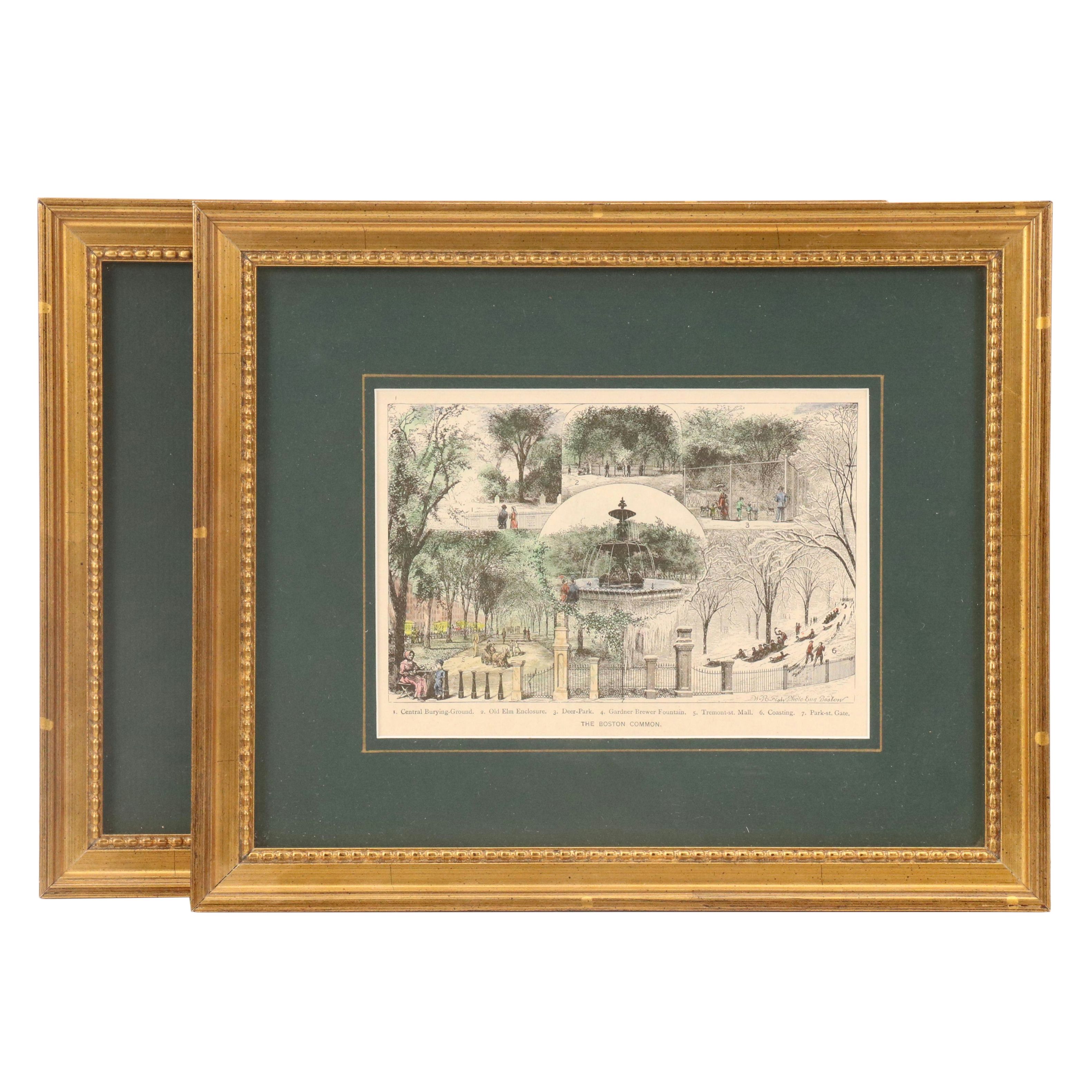 Hand-Colored Wood Engravings of Boston Landmarks, Late 19th Century