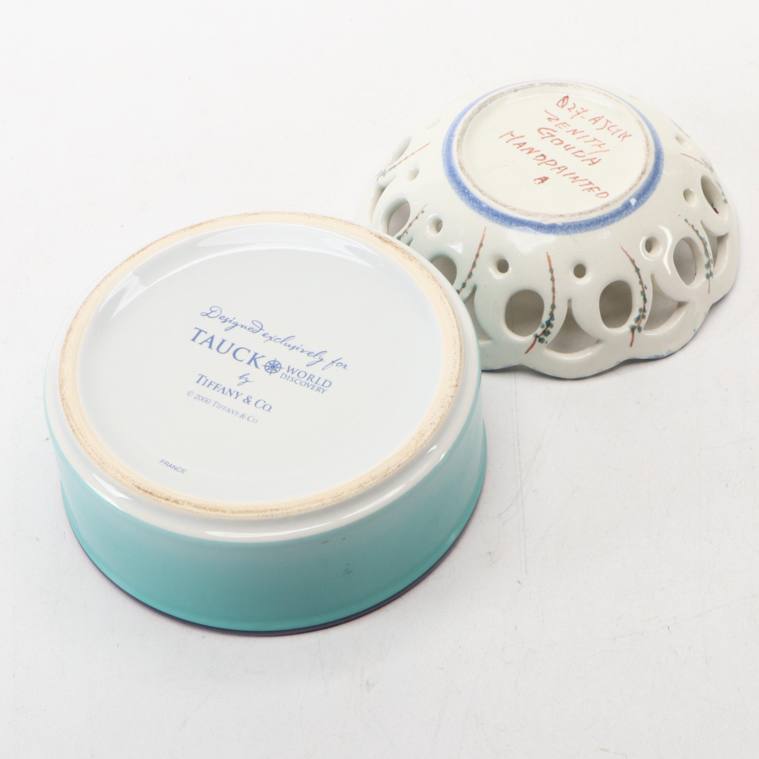 Tiffany & Co. Porcelain Box with Gustavsberg and Zenith Gouda Pottery Dishes