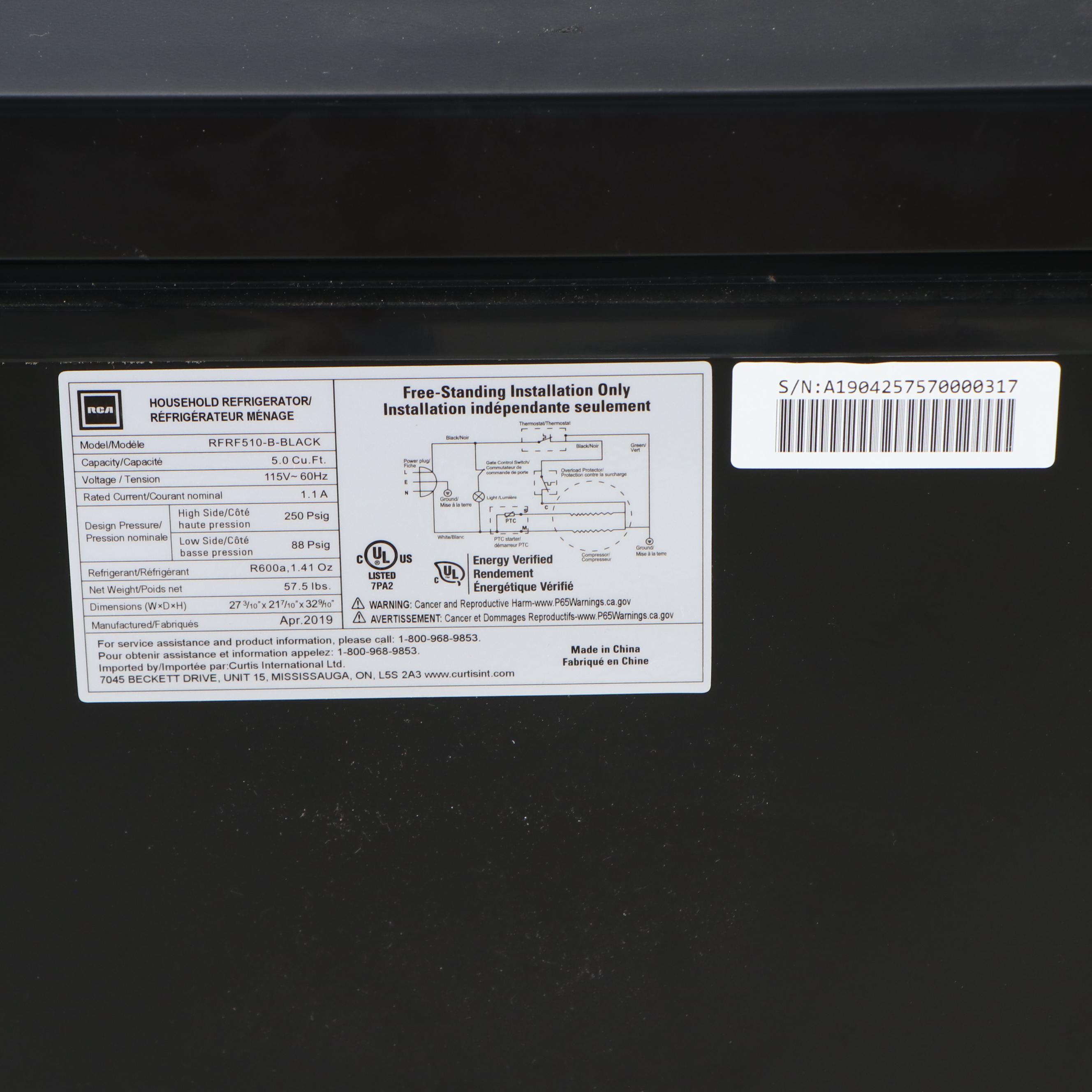 RCA 5.0 Cu.Ft. Black Chest Freezer, 2019