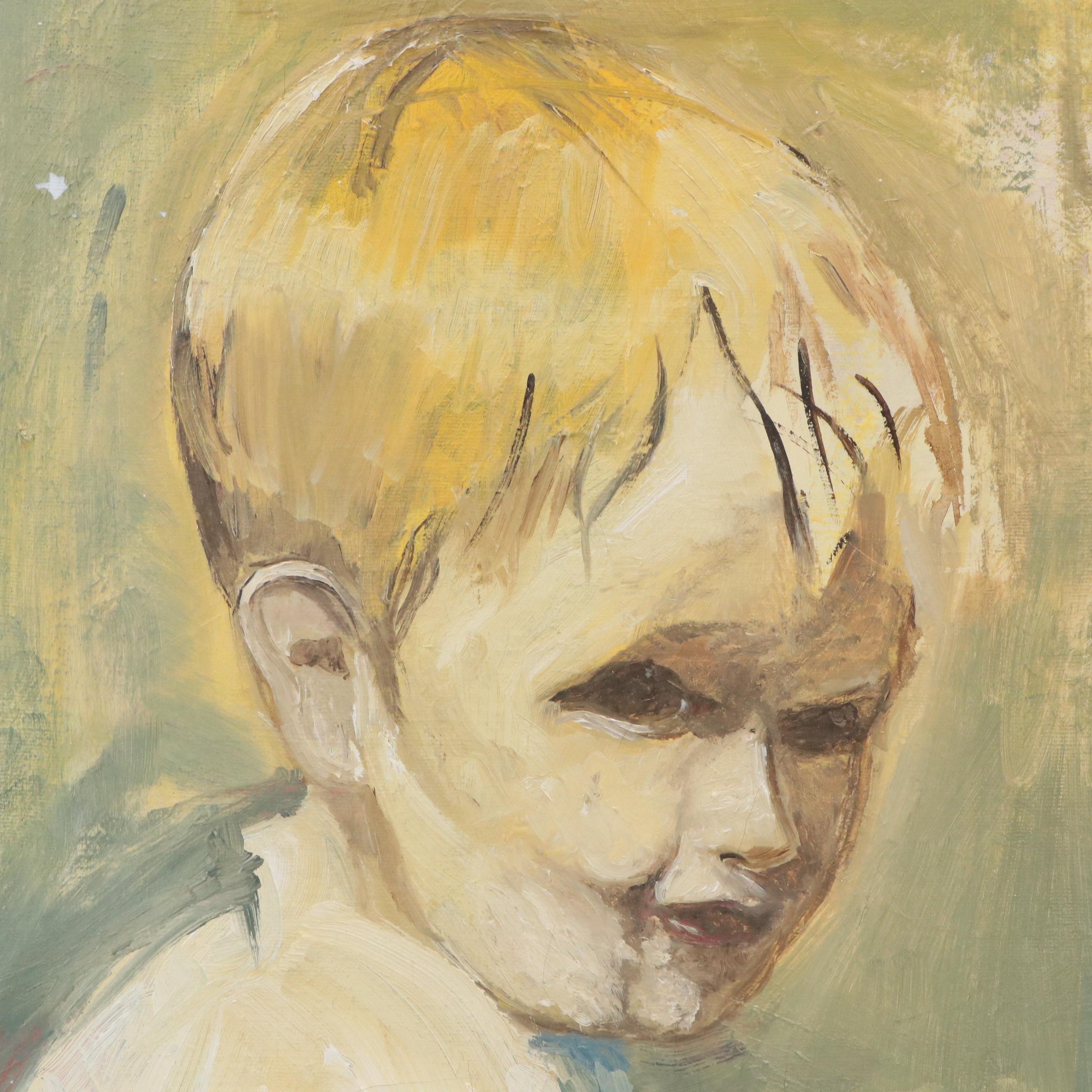 Alla Prima Portrait Oil Painting of Young Child, Late 20th Century