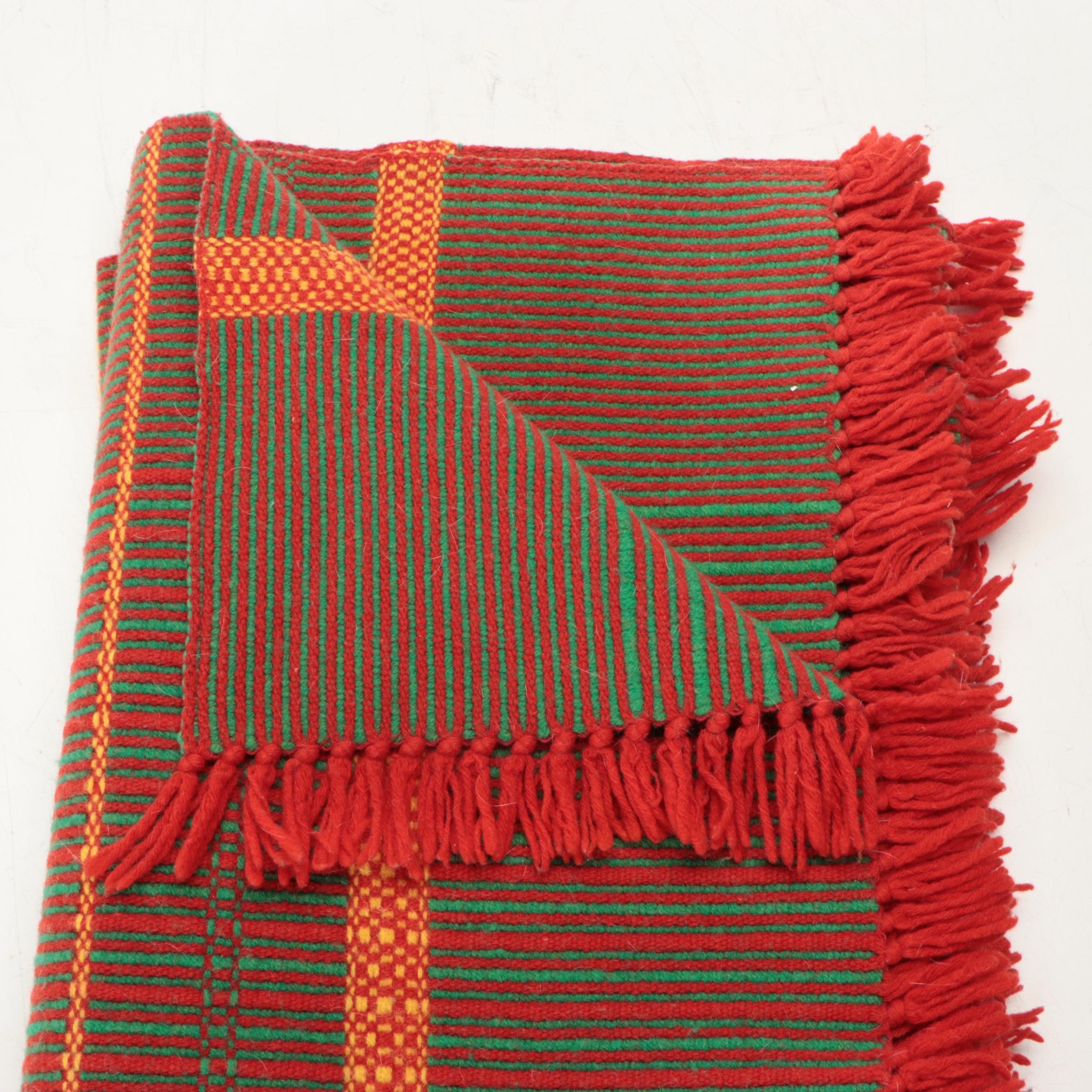 Red, Green, and Orange Striped Wool Blanket