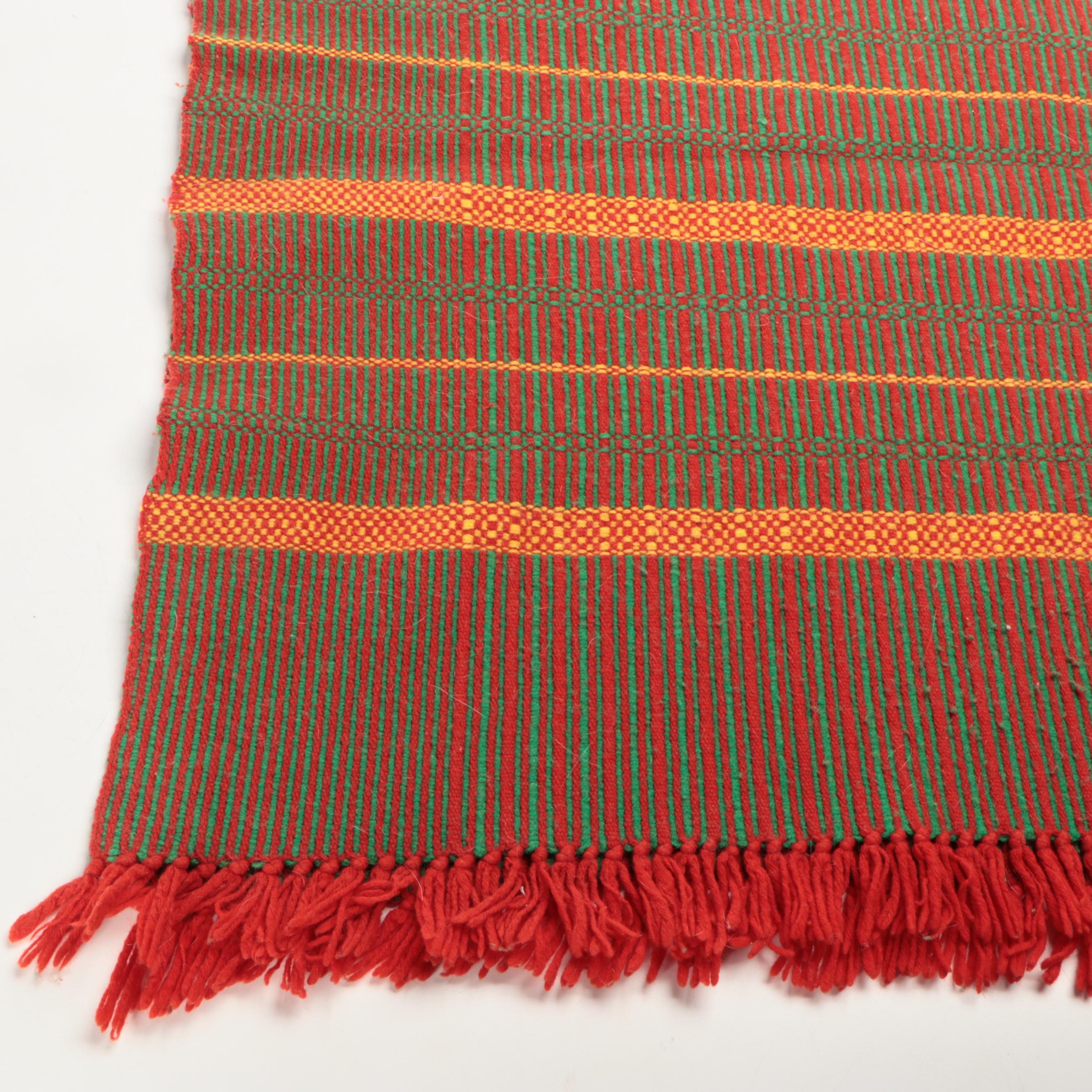 Red, Green, and Orange Striped Wool Blanket