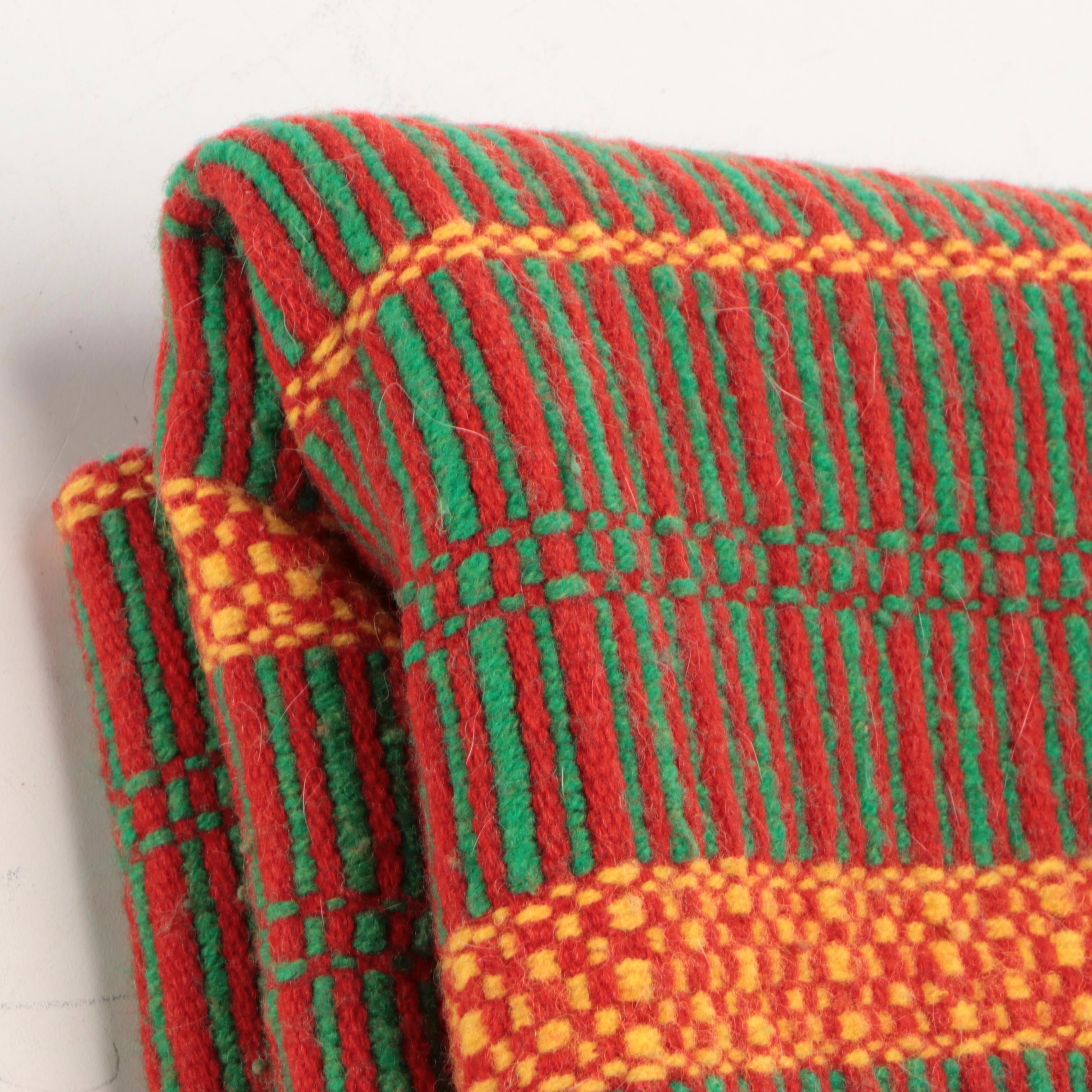 Red, Green, and Orange Striped Wool Blanket