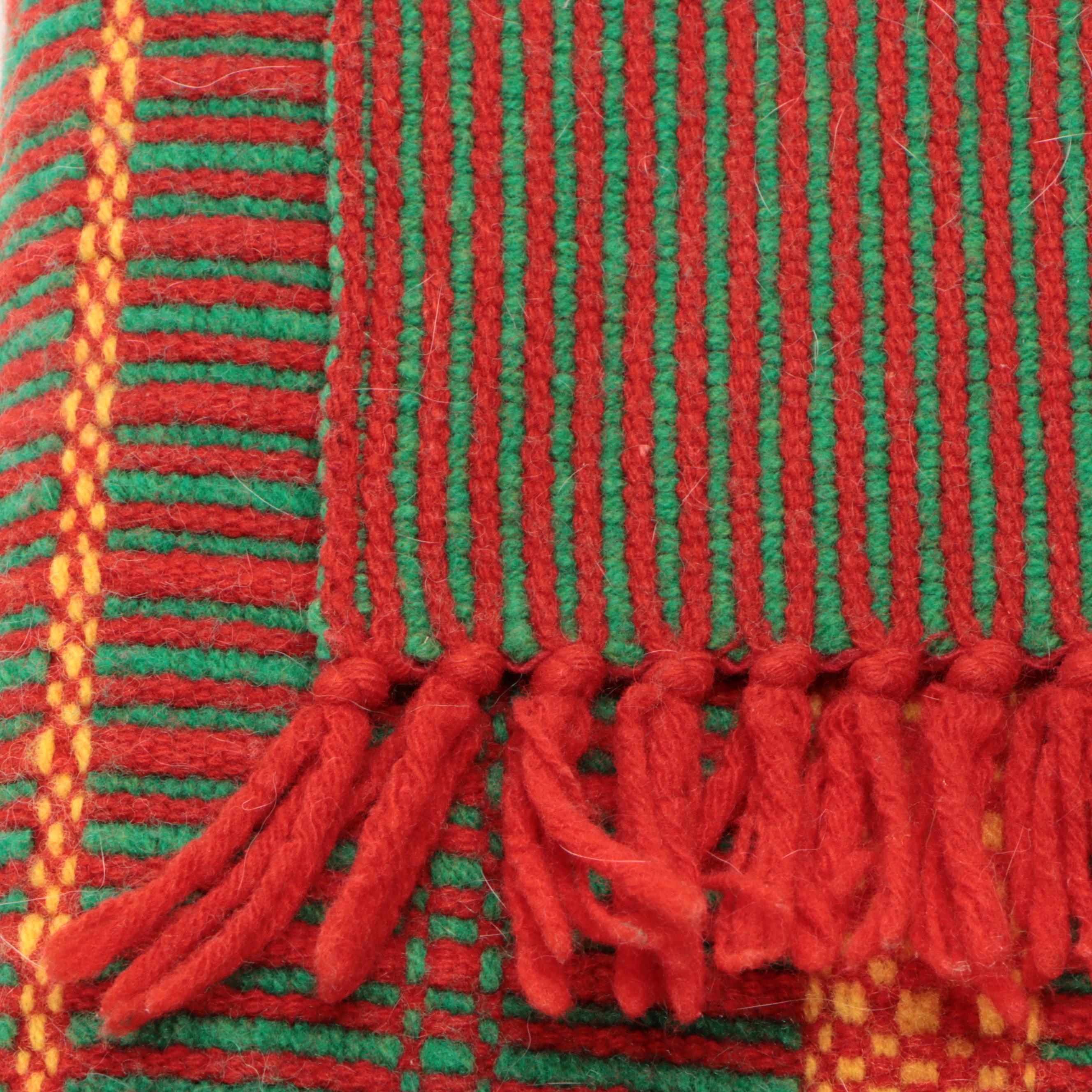 Red, Green, and Orange Striped Wool Blanket