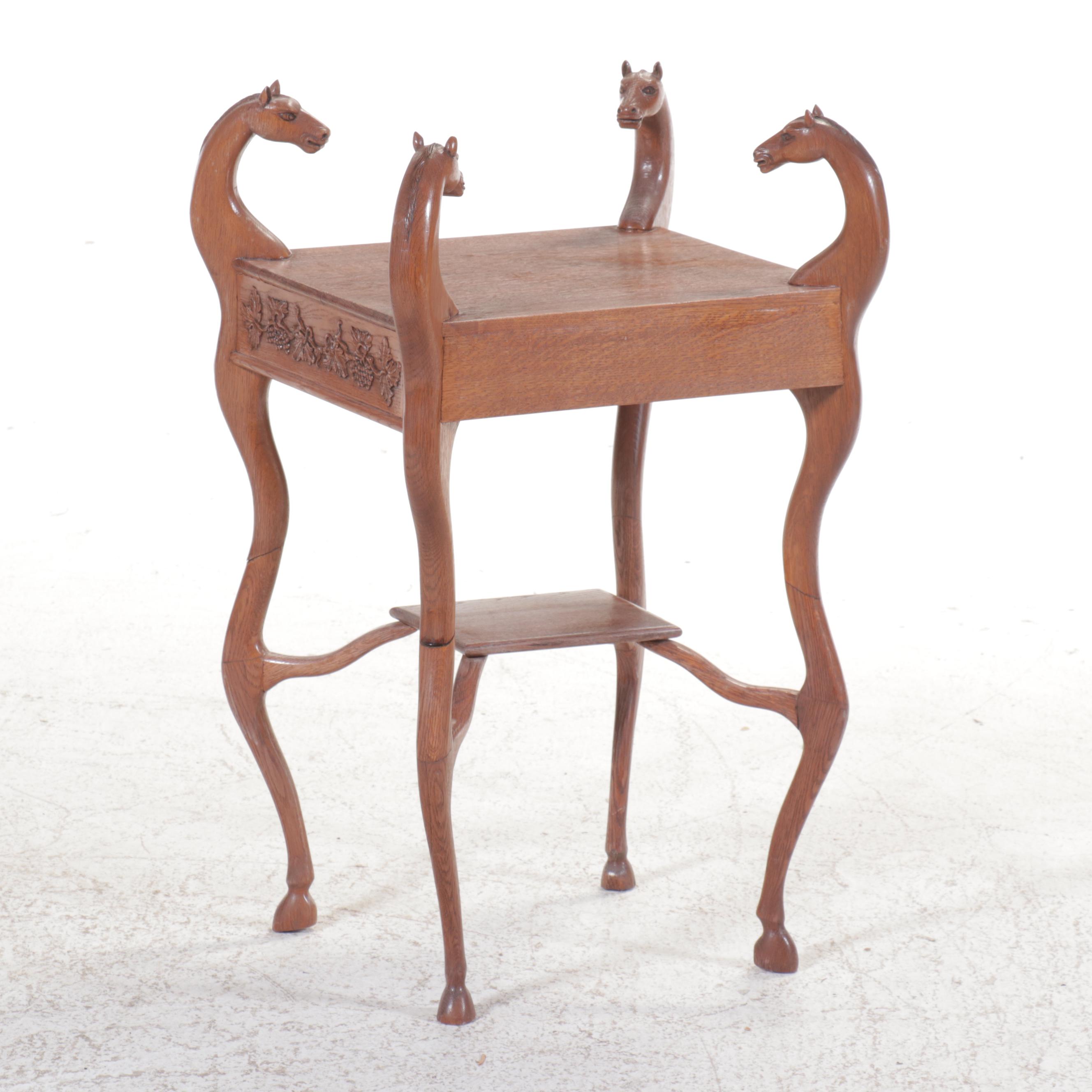 Carved Oak Horse Form Side Table, Mid to Late 20th Century