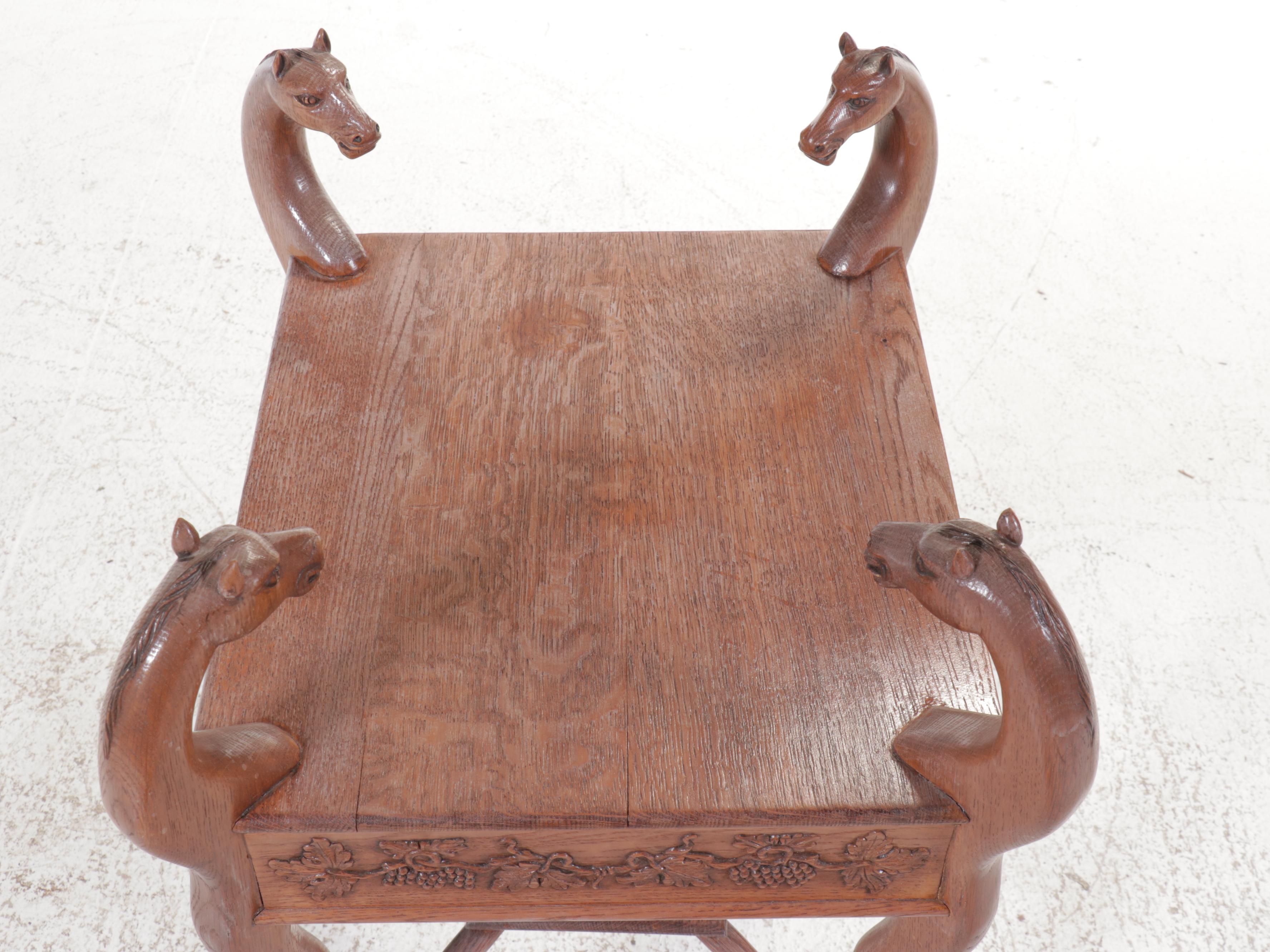 Carved Oak Horse Form Side Table, Mid to Late 20th Century