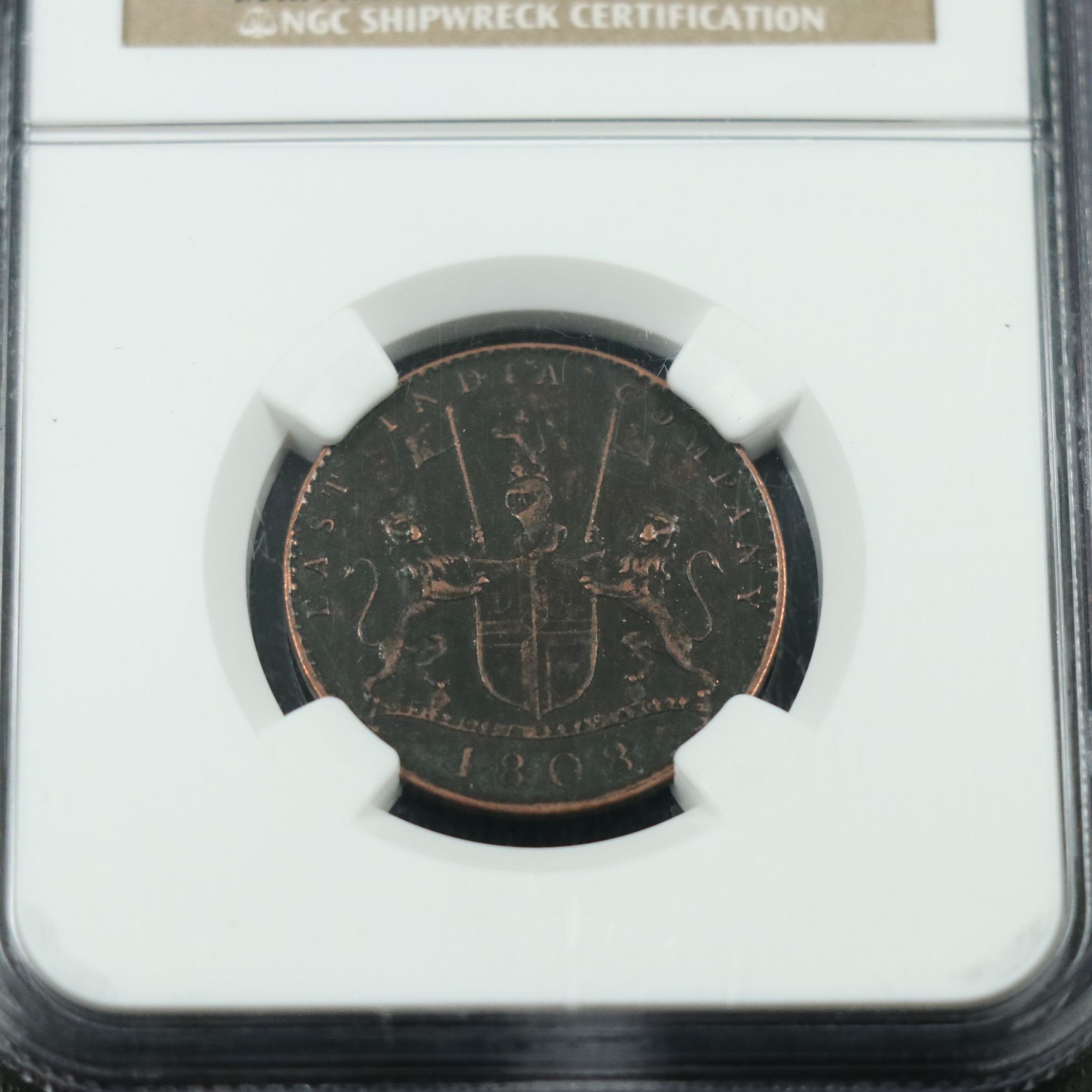 NGC Graded Genuine 1808 East India Co. 10-Cash Coin, Admiral Gardner Shipwreck