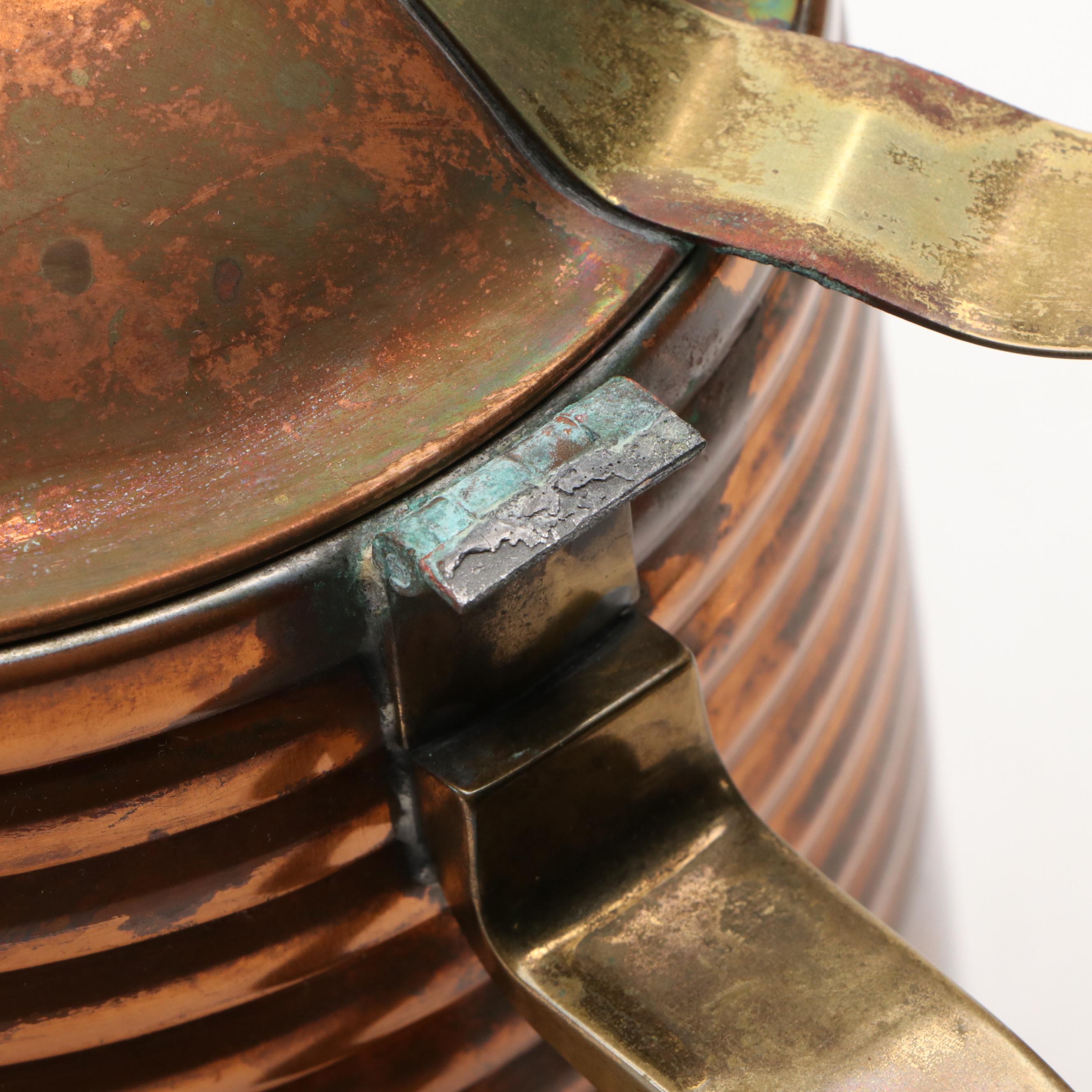 Revere Colonial Style Copper Coffee Pot and Mugs with Other Pitcher