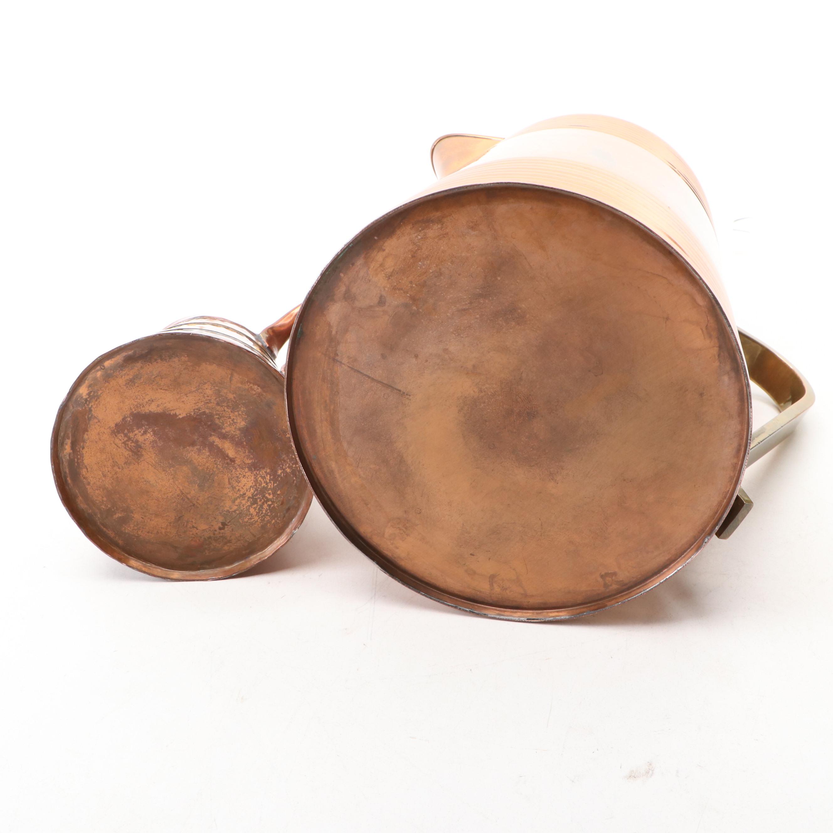 Revere Colonial Style Copper Coffee Pot and Mugs with Other Pitcher