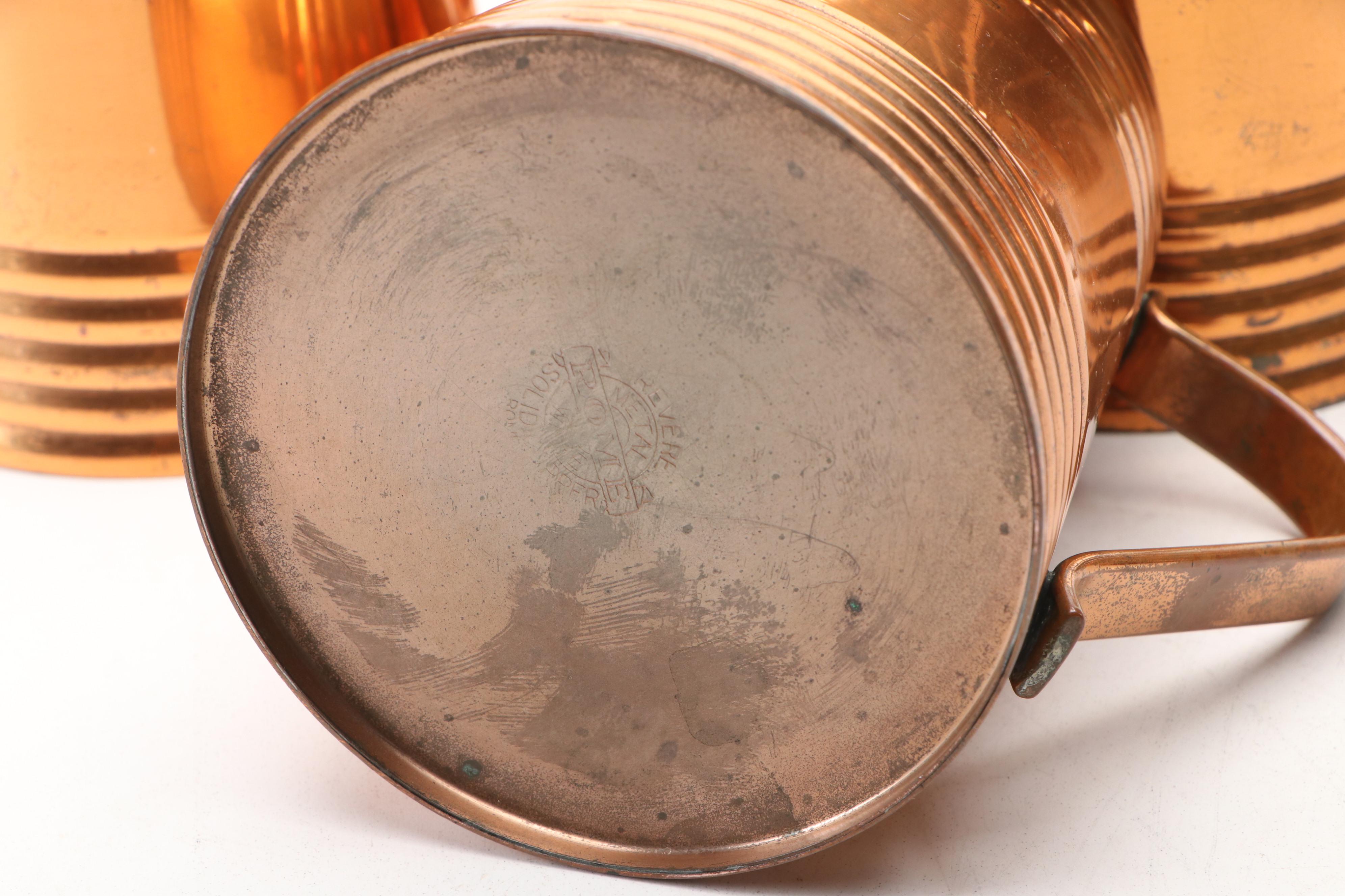 Revere Colonial Style Copper Coffee Pot and Mugs with Other Pitcher