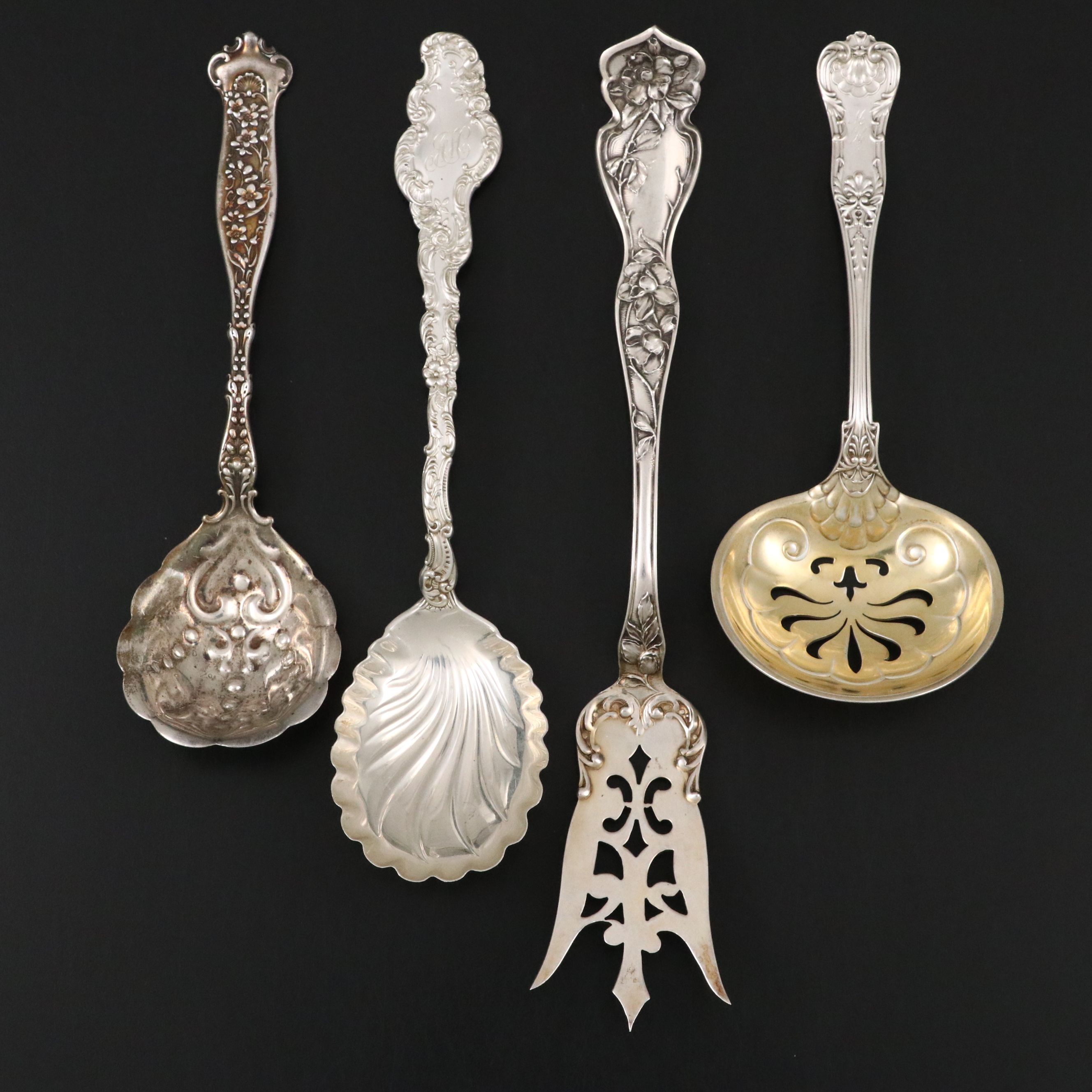 American Sterling Silver Serving Utensils Featuring Blackinton "Cherry Blossom"
