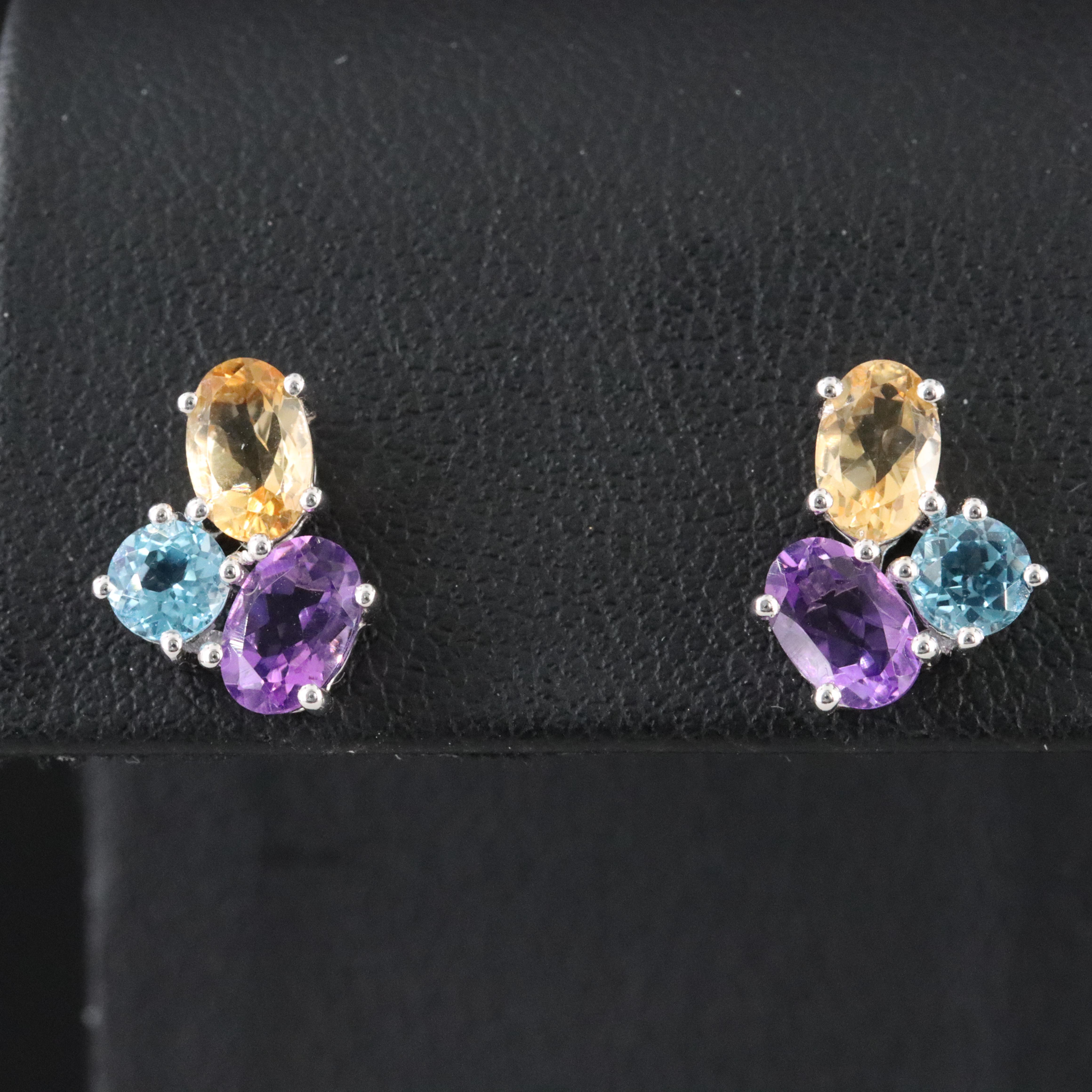 Sterling Amethyst, Citrine, and Swiss Blue Topaz Earrings