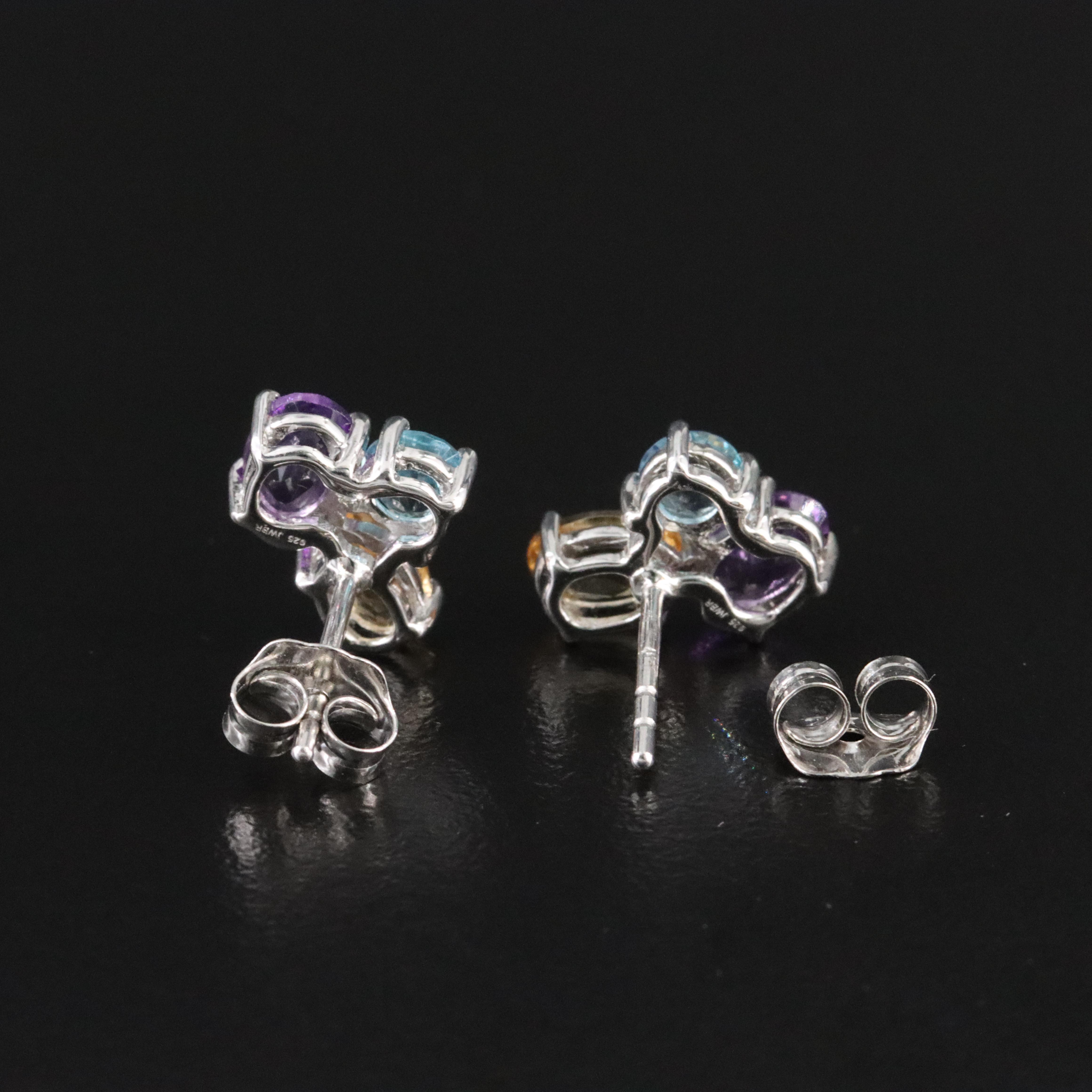 Sterling Amethyst, Citrine, and Swiss Blue Topaz Earrings