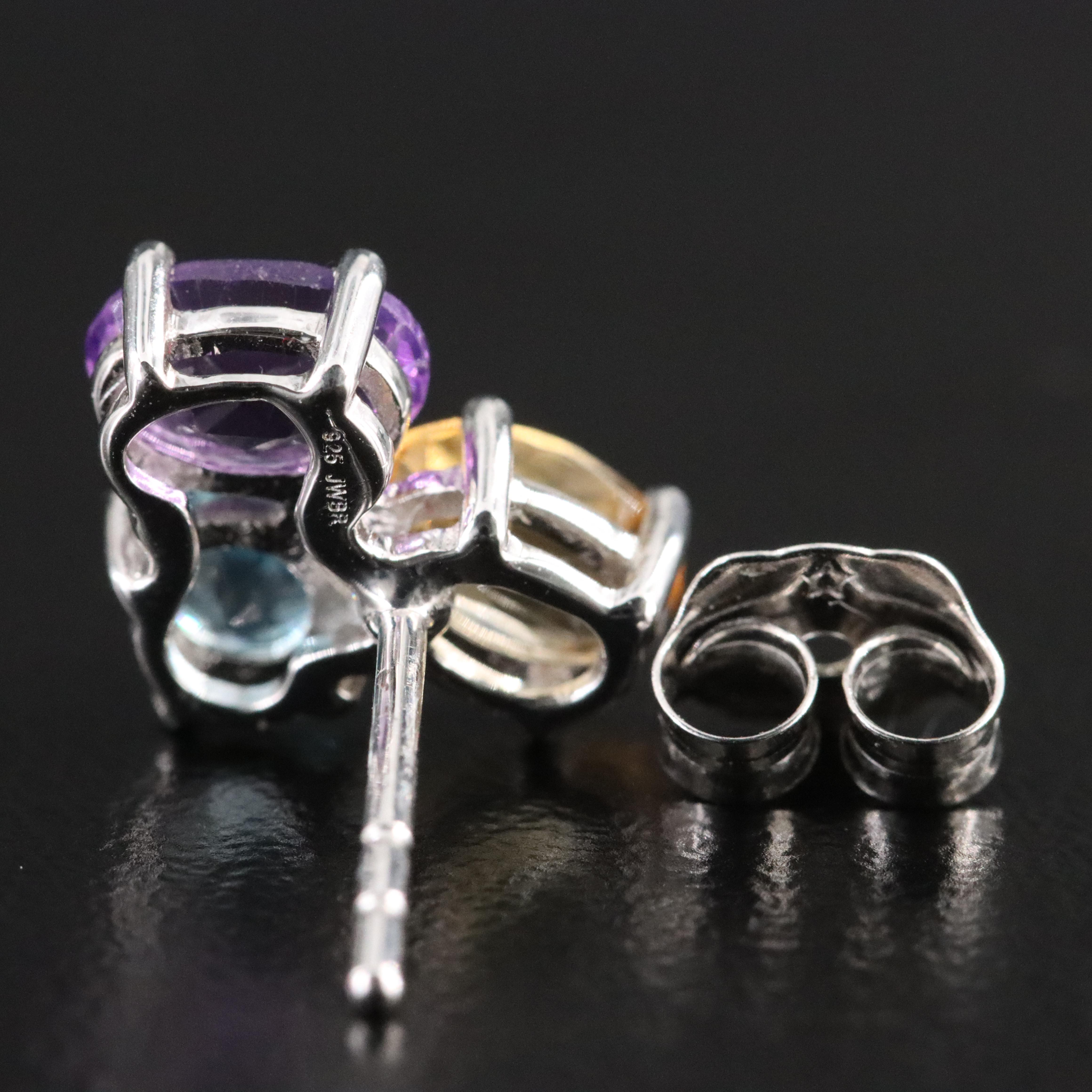 Sterling Amethyst, Citrine, and Swiss Blue Topaz Earrings