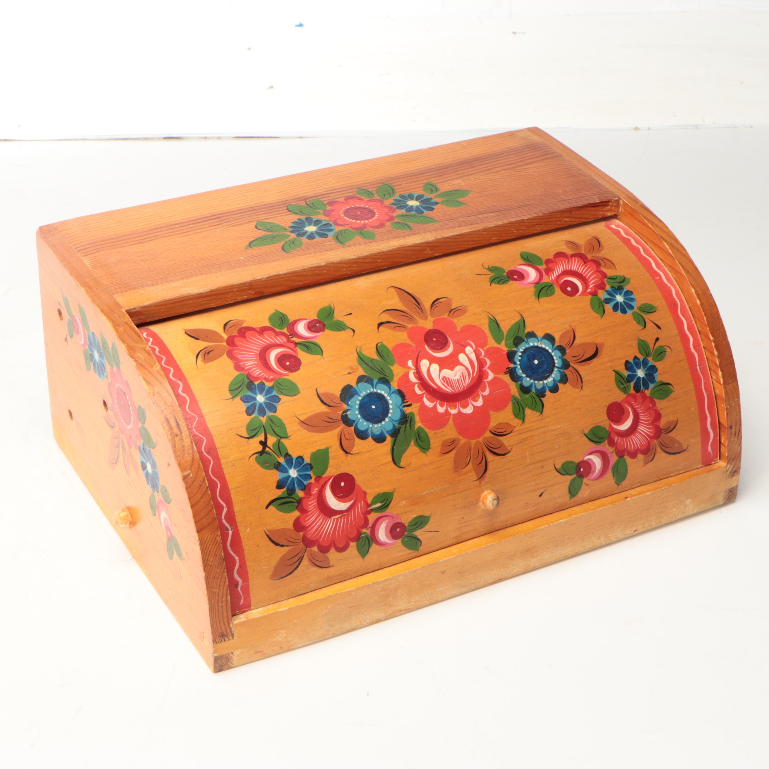 Russian Hand-Painted Floral Wood Bread Boxes
