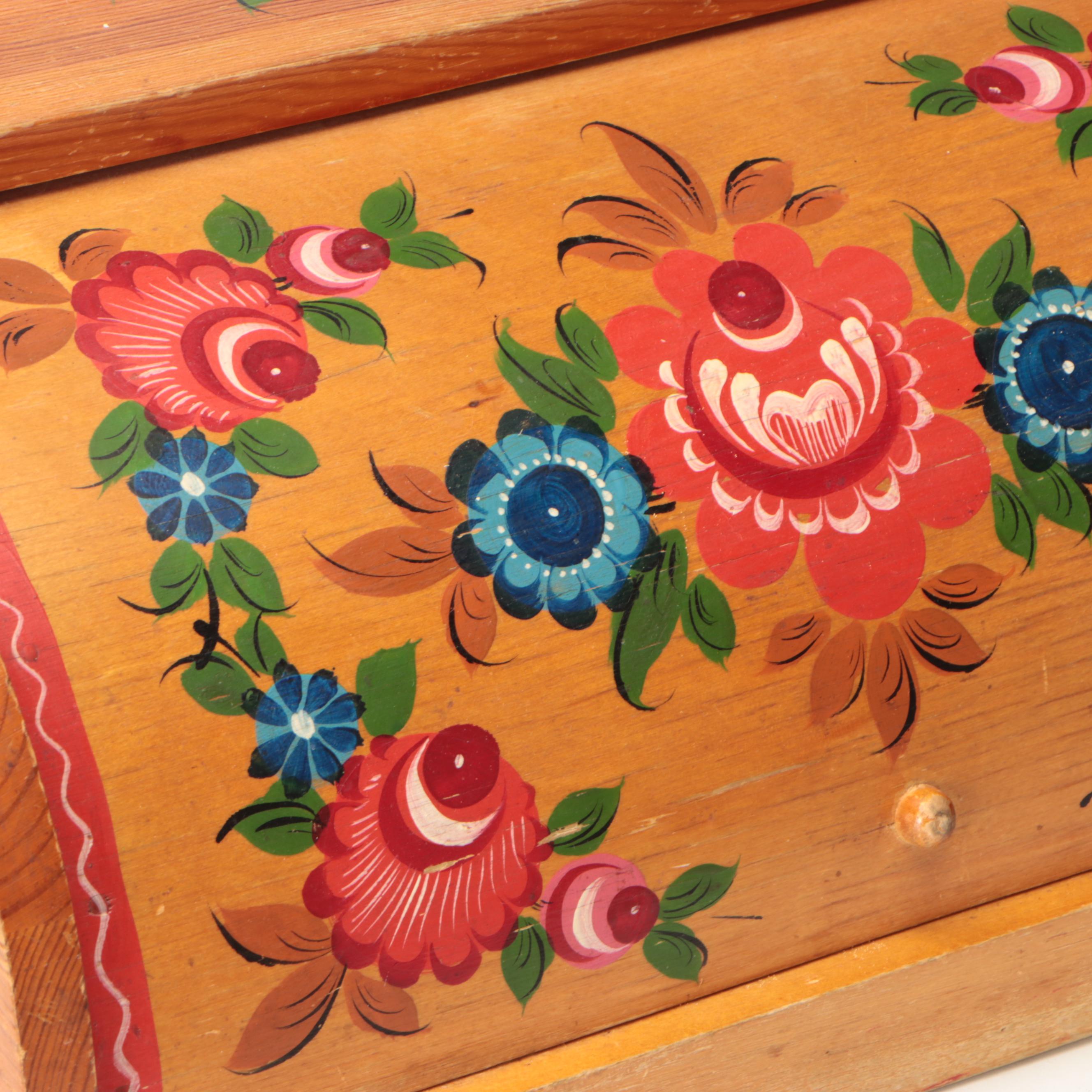 Russian Hand-Painted Floral Wood Bread Boxes