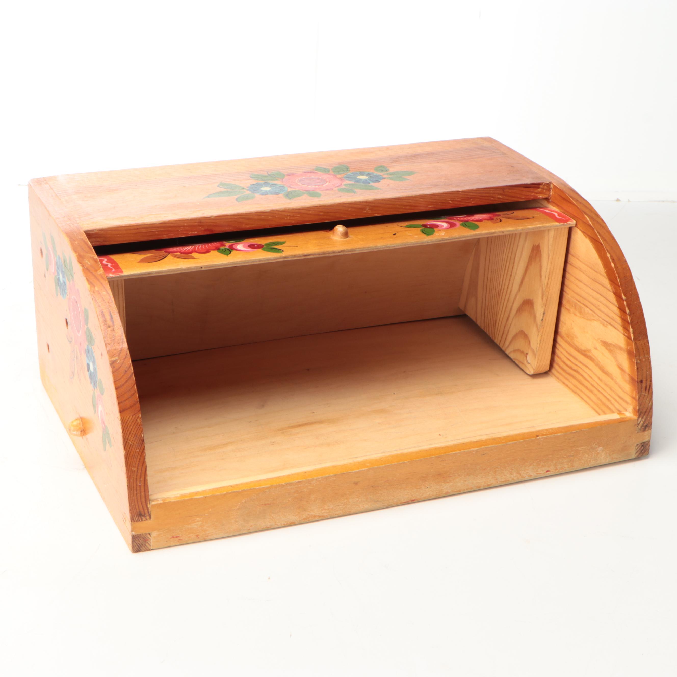 Russian Hand-Painted Floral Wood Bread Boxes