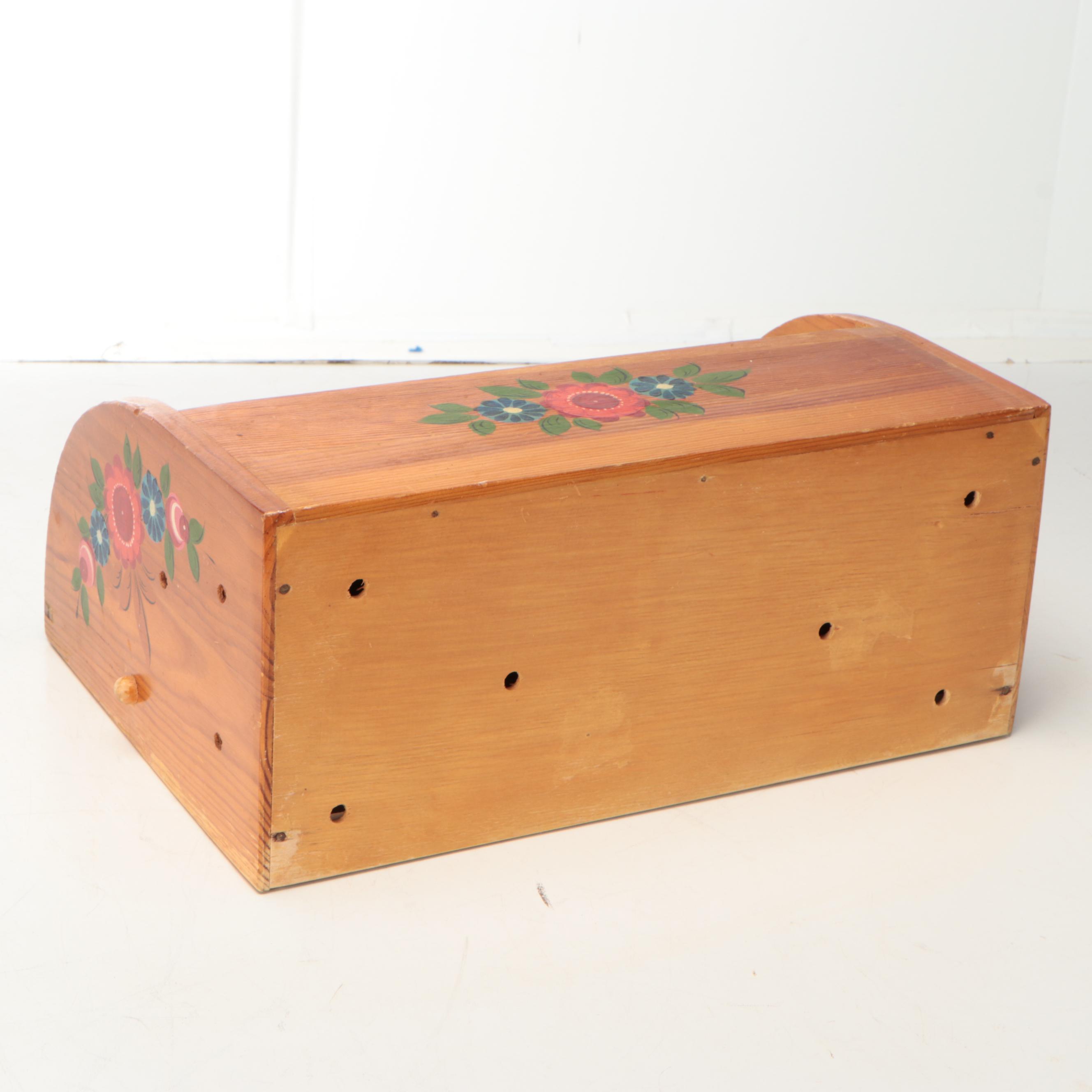 Russian Hand-Painted Floral Wood Bread Boxes