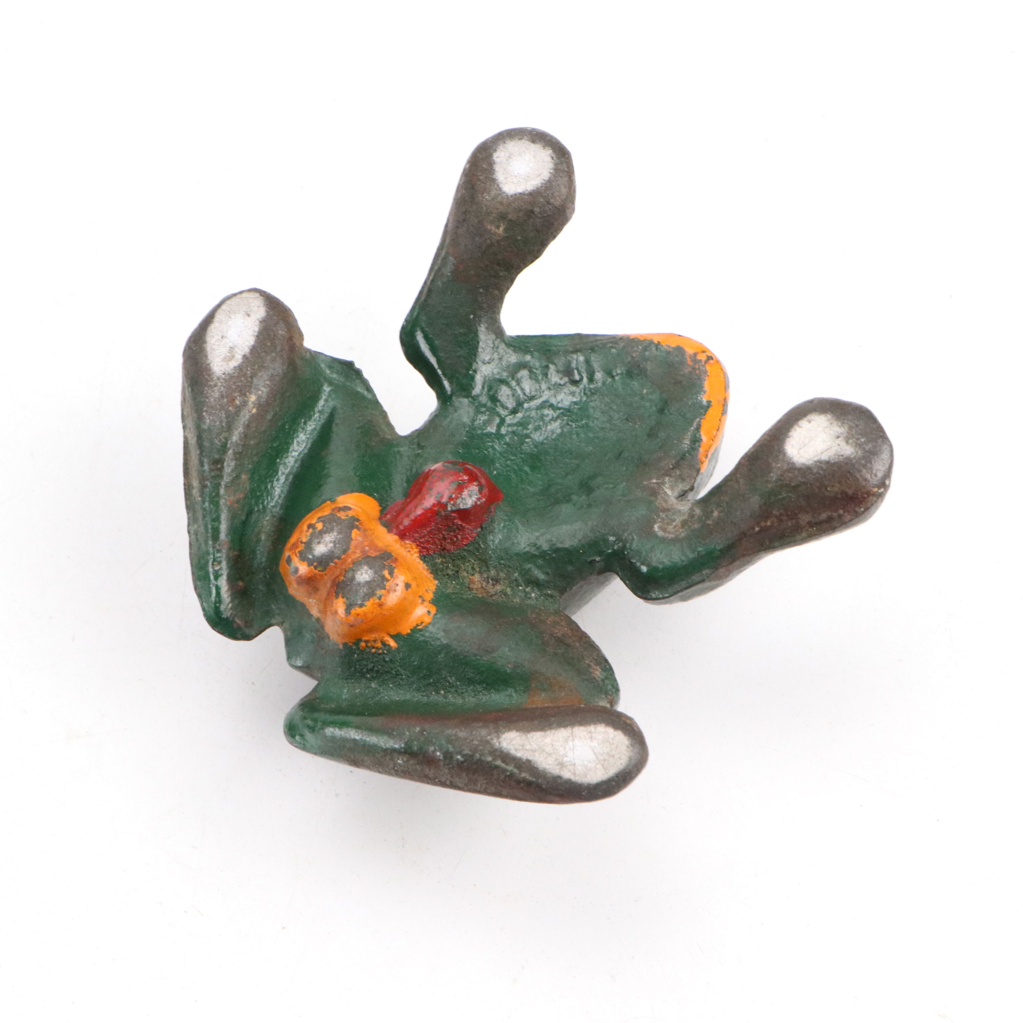 Naughty Frog Advertising Painted Cast Iron Paperweight with Other Vintage Toys